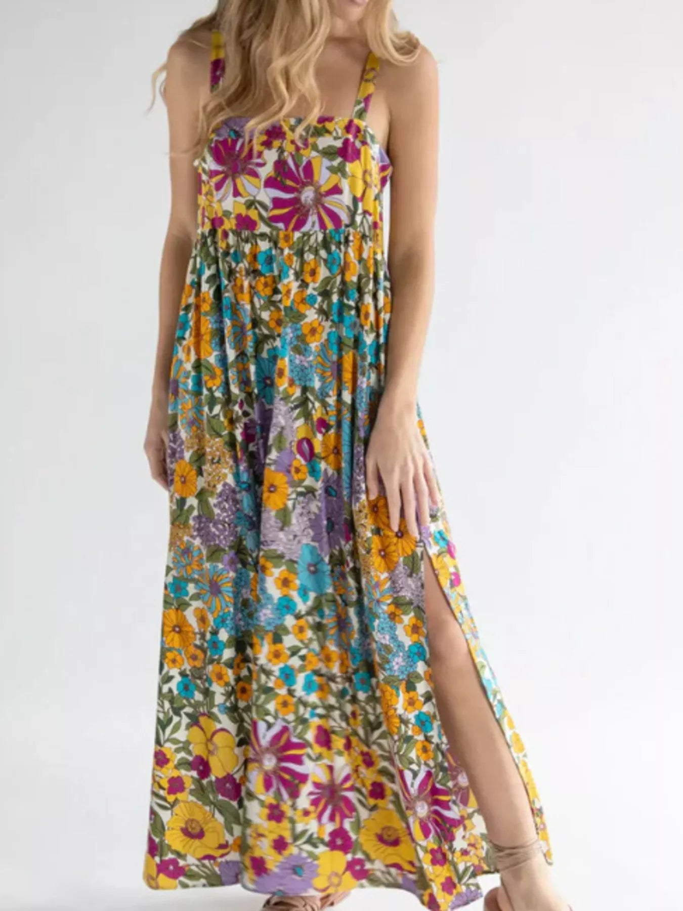 Full Size Square Neck Cami Dress with Side Slit Plus Size - MAD RUFFI