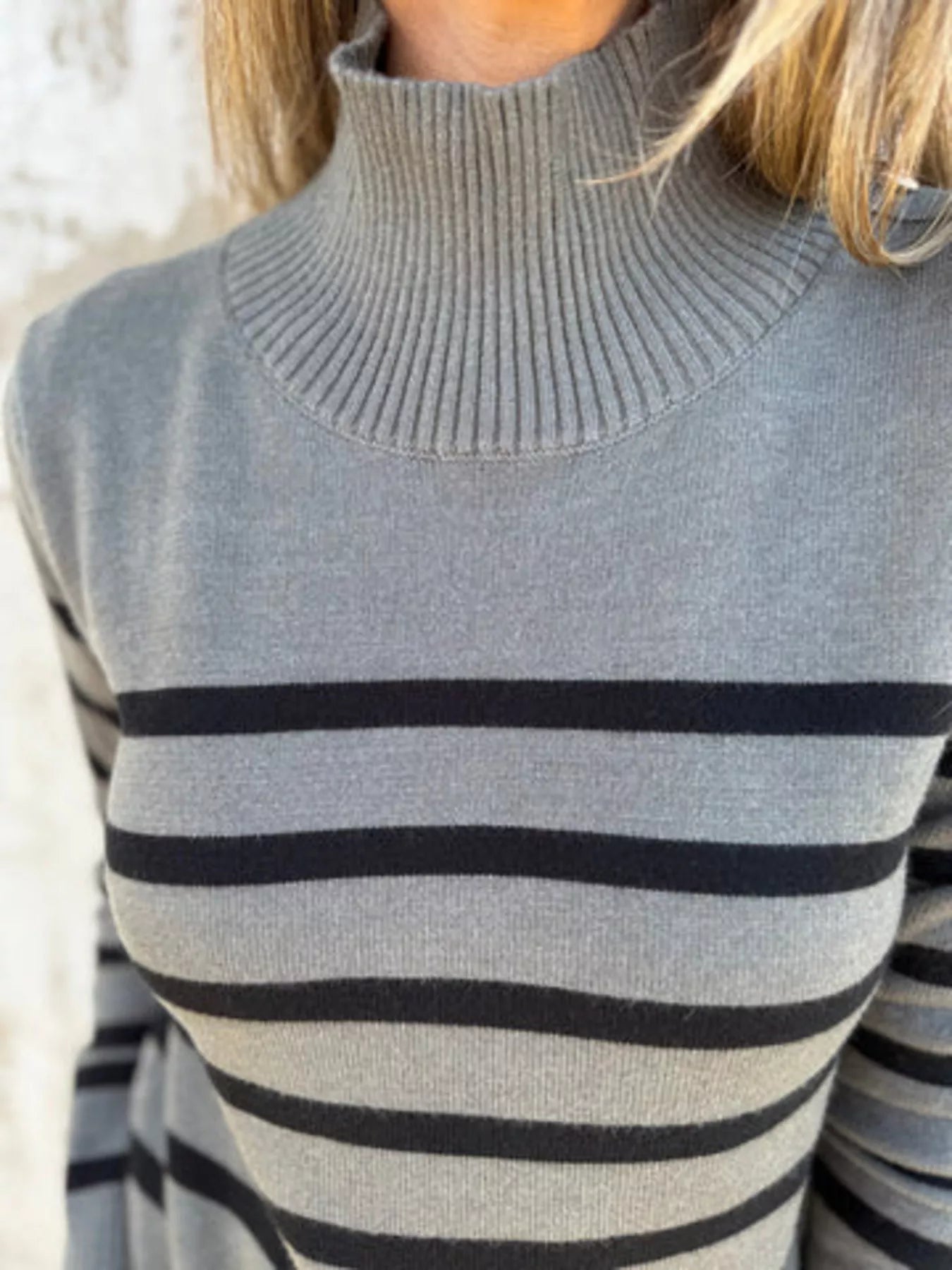 Full Size Striped Turtleneck Long Sleeve Sweater Plus Size - MAD RUFFI