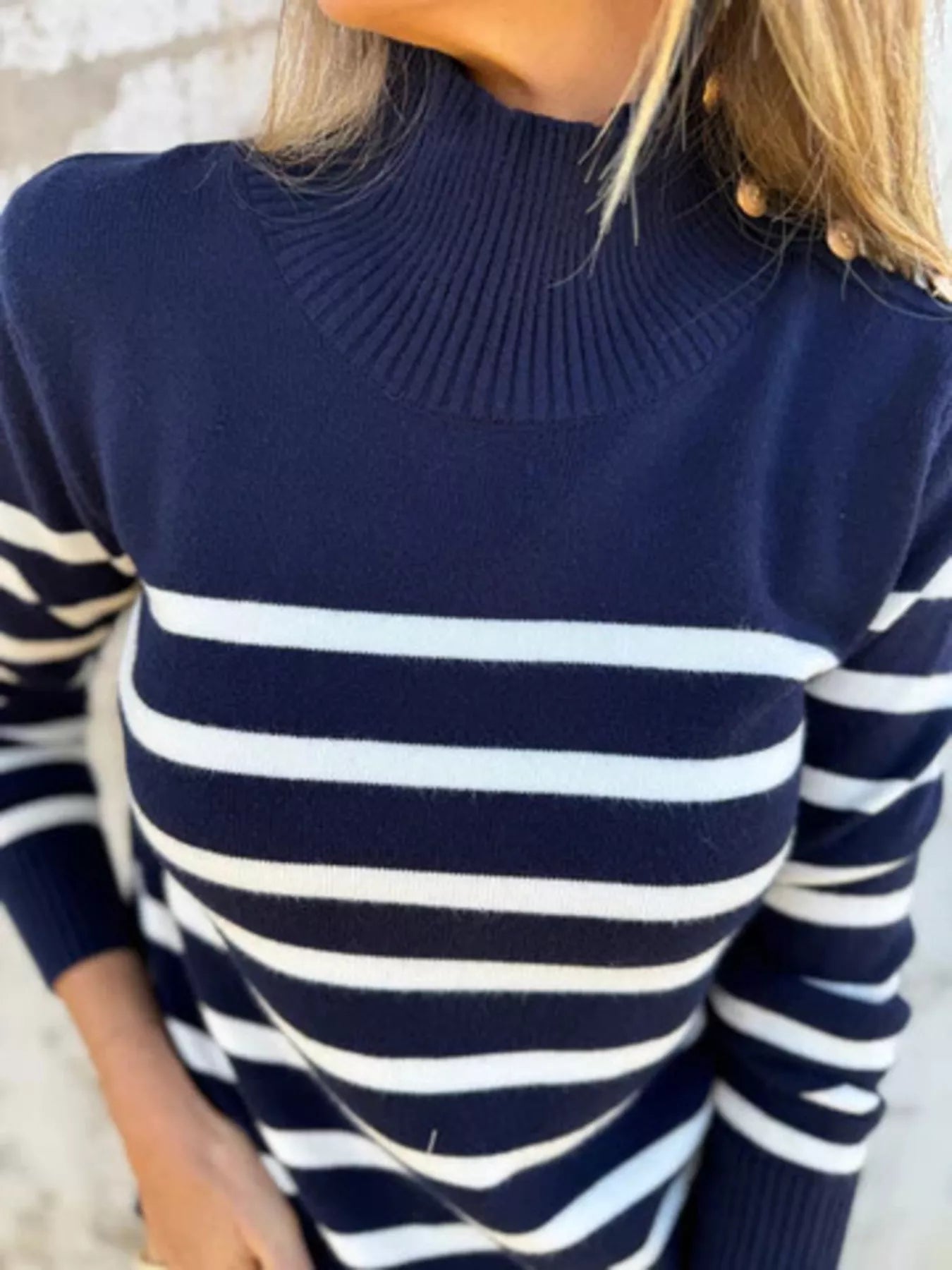 Full Size Striped Turtleneck Long Sleeve Sweater Plus Size - MAD RUFFI