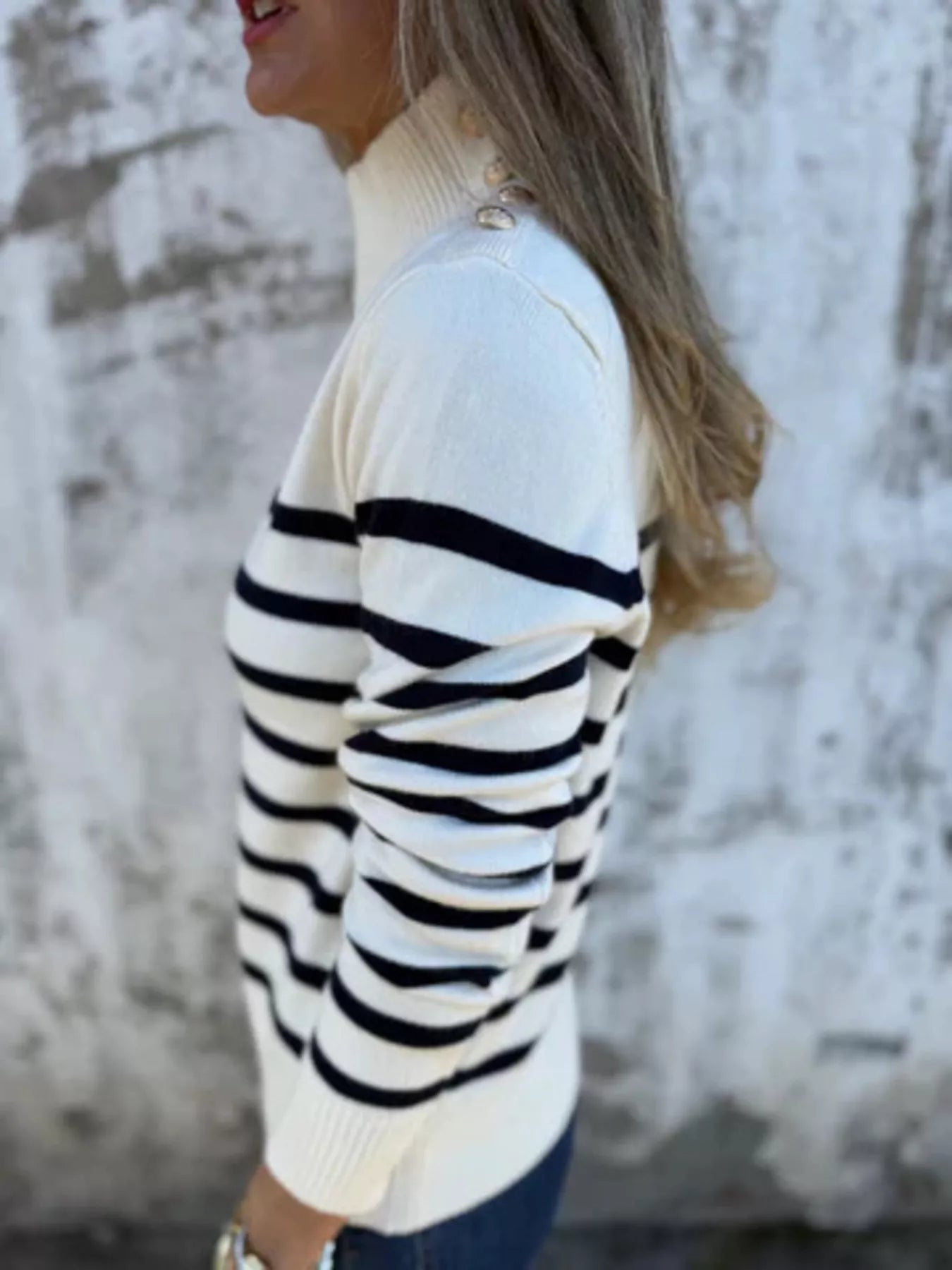 Full Size Striped Turtleneck Long Sleeve Sweater Plus Size - MAD RUFFI