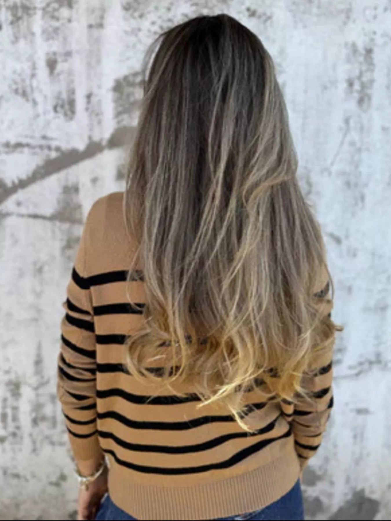 Full Size Striped Turtleneck Long Sleeve Sweater Plus Size - MAD RUFFI