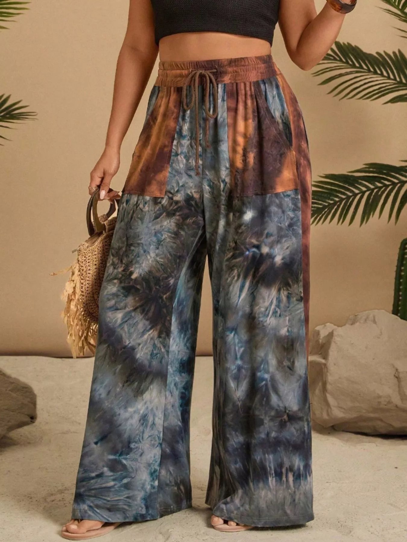 Full Size Tie - Dye Wide Leg Casual Pants Plus Size - MAD RUFFI