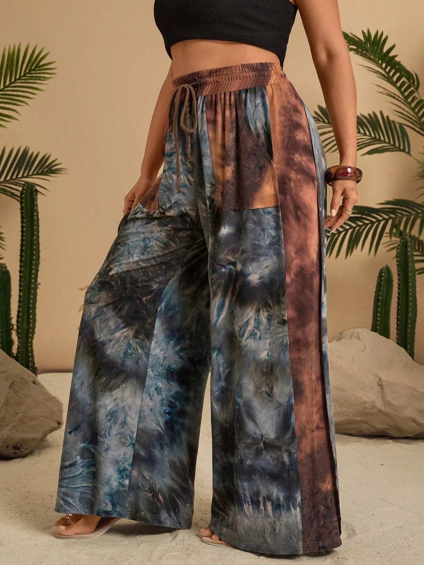 Full Size Tie - Dye Wide Leg Casual Pants Plus Size - MAD RUFFI