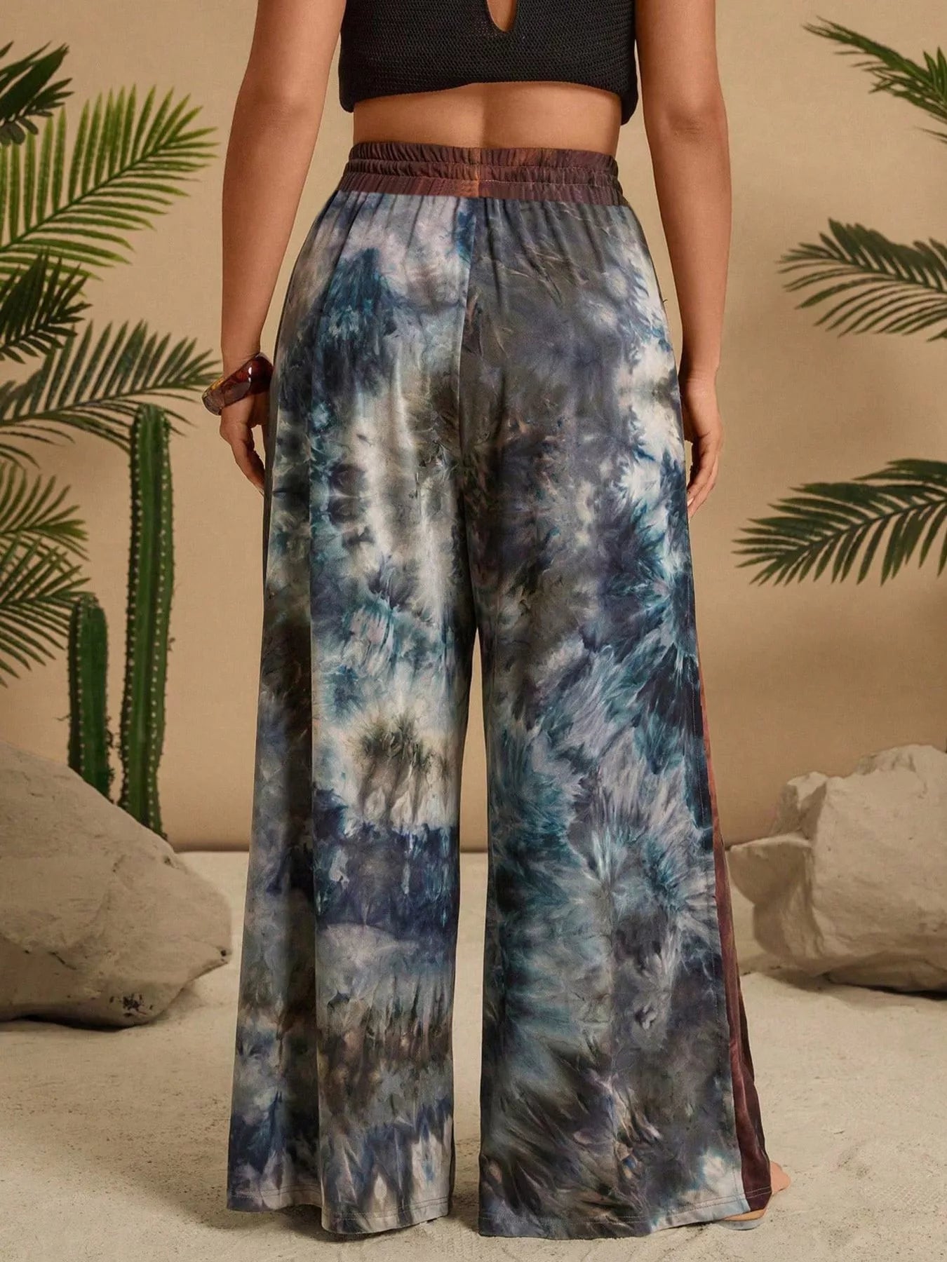 Full Size Tie - Dye Wide Leg Casual Pants Plus Size - MAD RUFFI