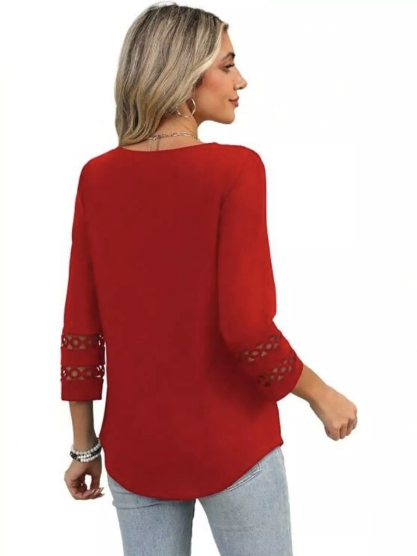 Full Size V - Neck 3/4 Sleeve T-Shirt Plus Size - MAD RUFFI