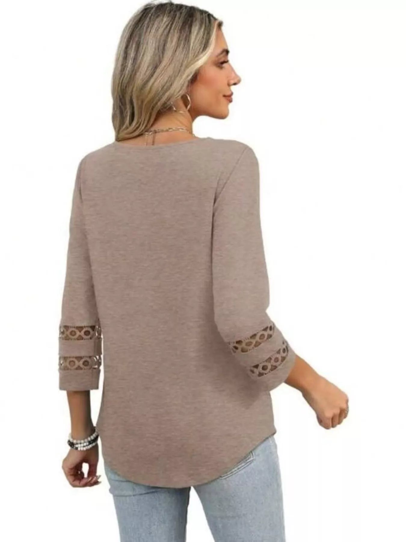 Full Size V - Neck 3/4 Sleeve T-Shirt Plus Size - MAD RUFFI