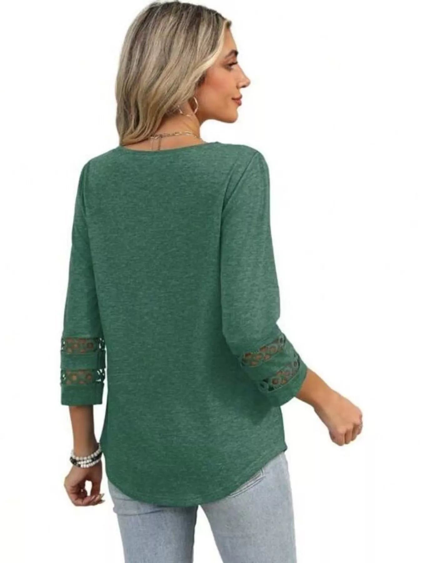 Full Size V - Neck 3/4 Sleeve T-Shirt Plus Size - MAD RUFFI