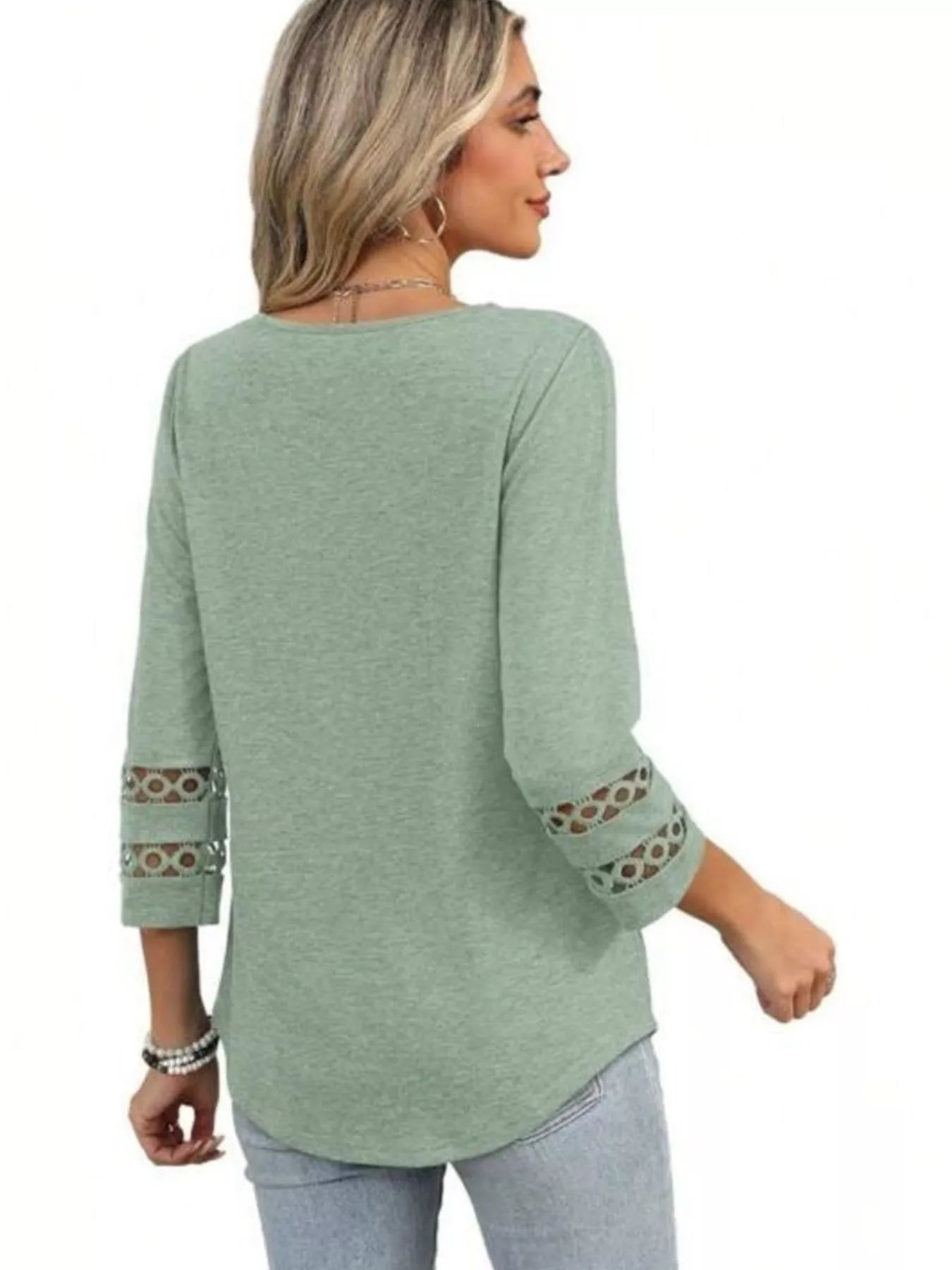 Full Size V - Neck 3/4 Sleeve T-Shirt Plus Size - MAD RUFFI