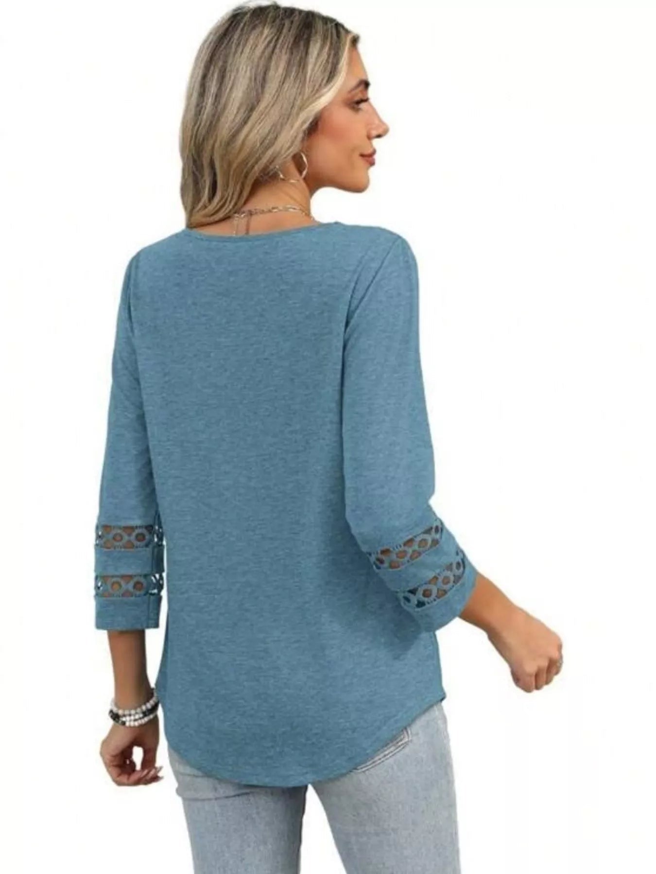 Full Size V - Neck 3/4 Sleeve T-Shirt Plus Size - MAD RUFFI