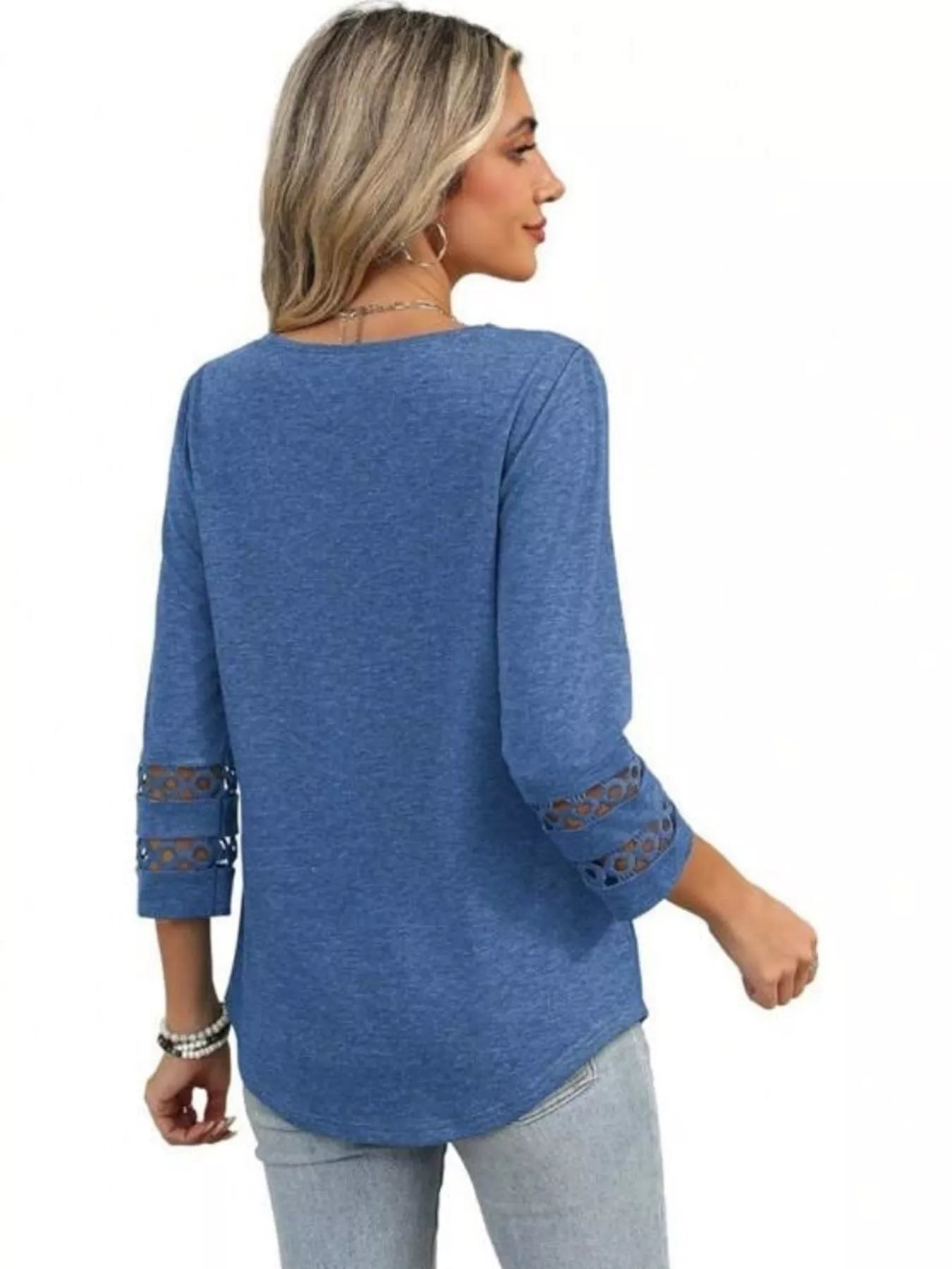 Full Size V - Neck 3/4 Sleeve T-Shirt Plus Size - MAD RUFFI