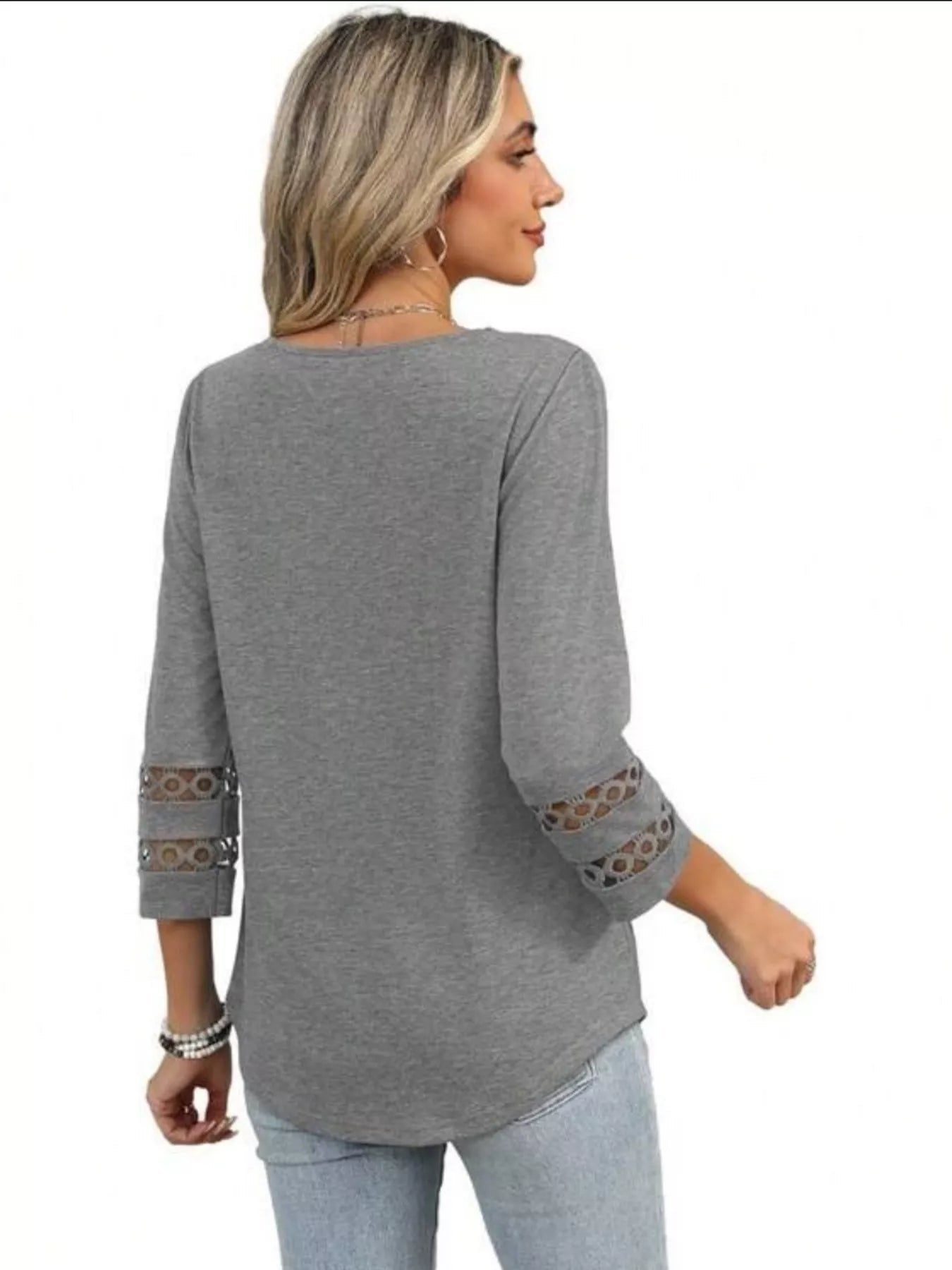 Full Size V - Neck 3/4 Sleeve T-Shirt Plus Size - MAD RUFFI