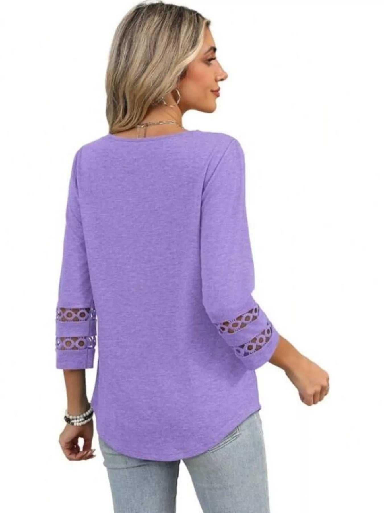 Full Size V - Neck 3/4 Sleeve T-Shirt Plus Size - MAD RUFFI