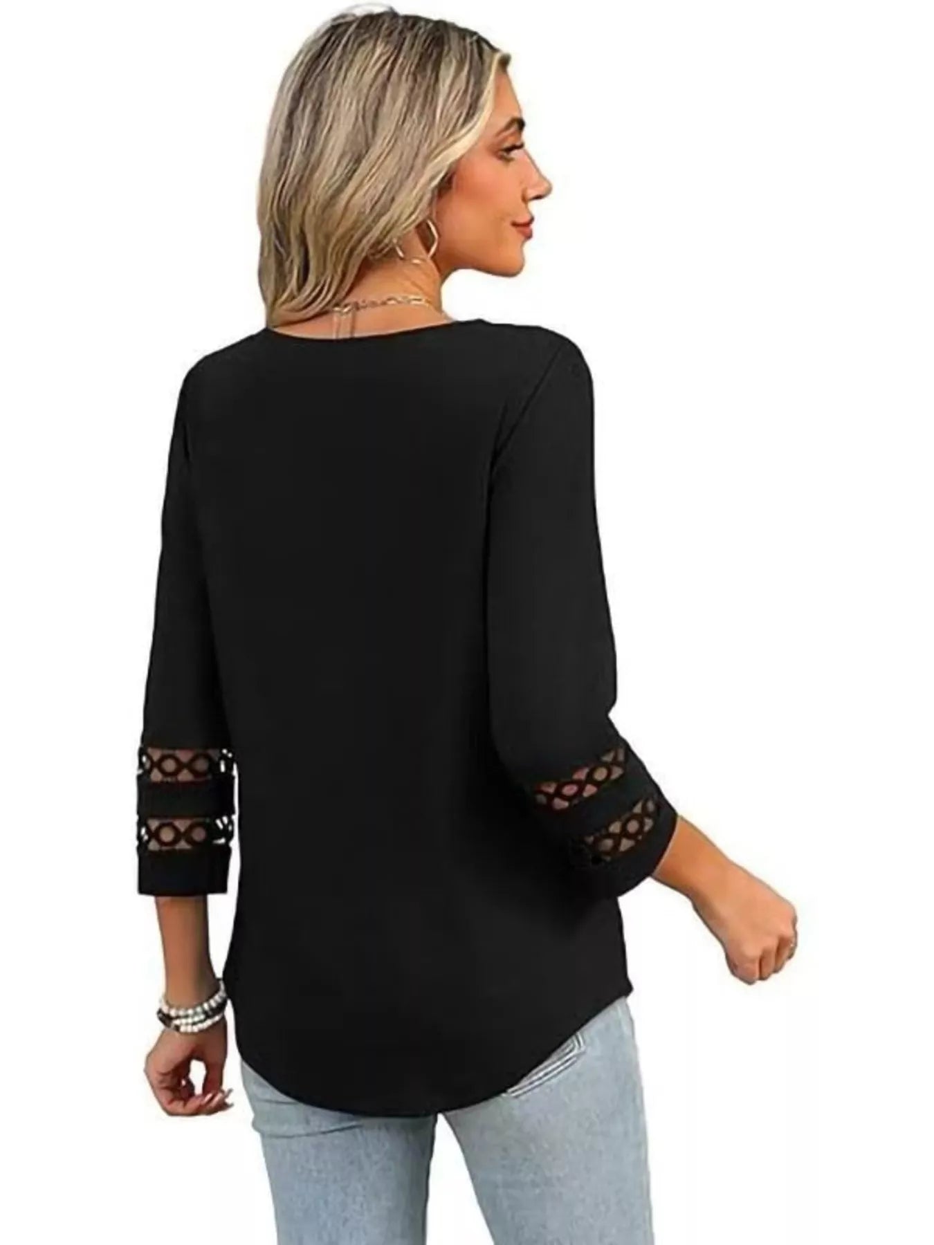 Full Size V - Neck 3/4 Sleeve T-Shirt Plus Size - MAD RUFFI