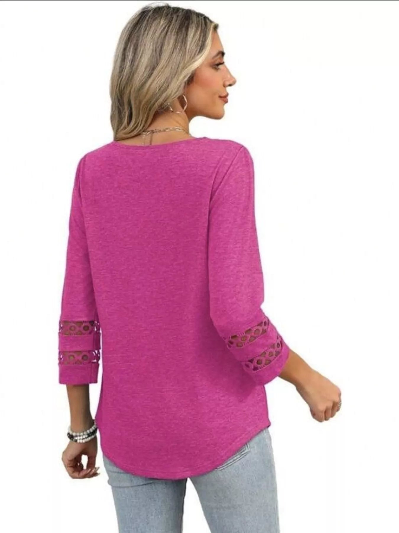 Full Size V - Neck 3/4 Sleeve T-Shirt Plus Size - MAD RUFFI