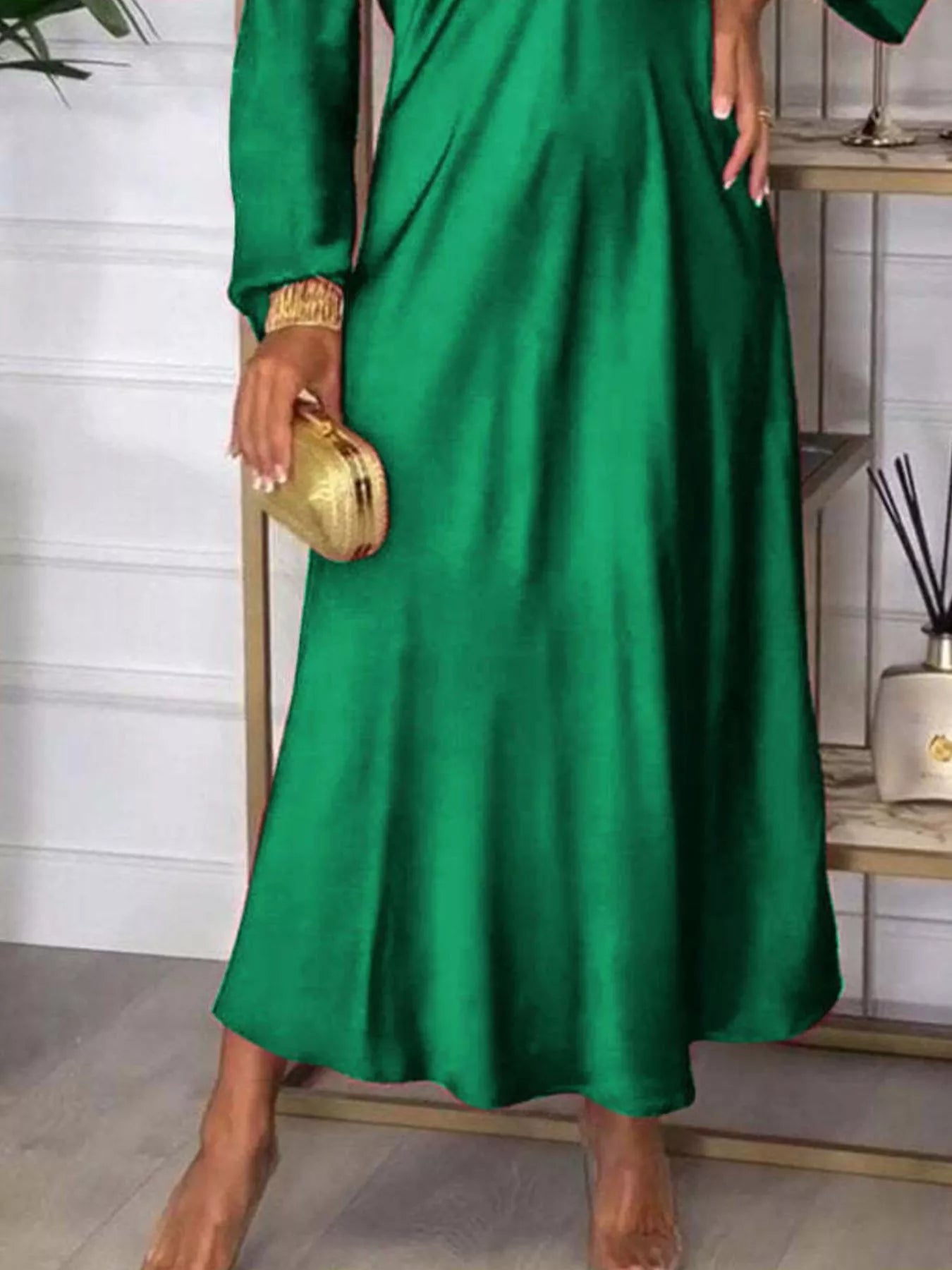 Full Size V - Neck Long Sleeve Midi Dress Plus Size - MAD RUFFI