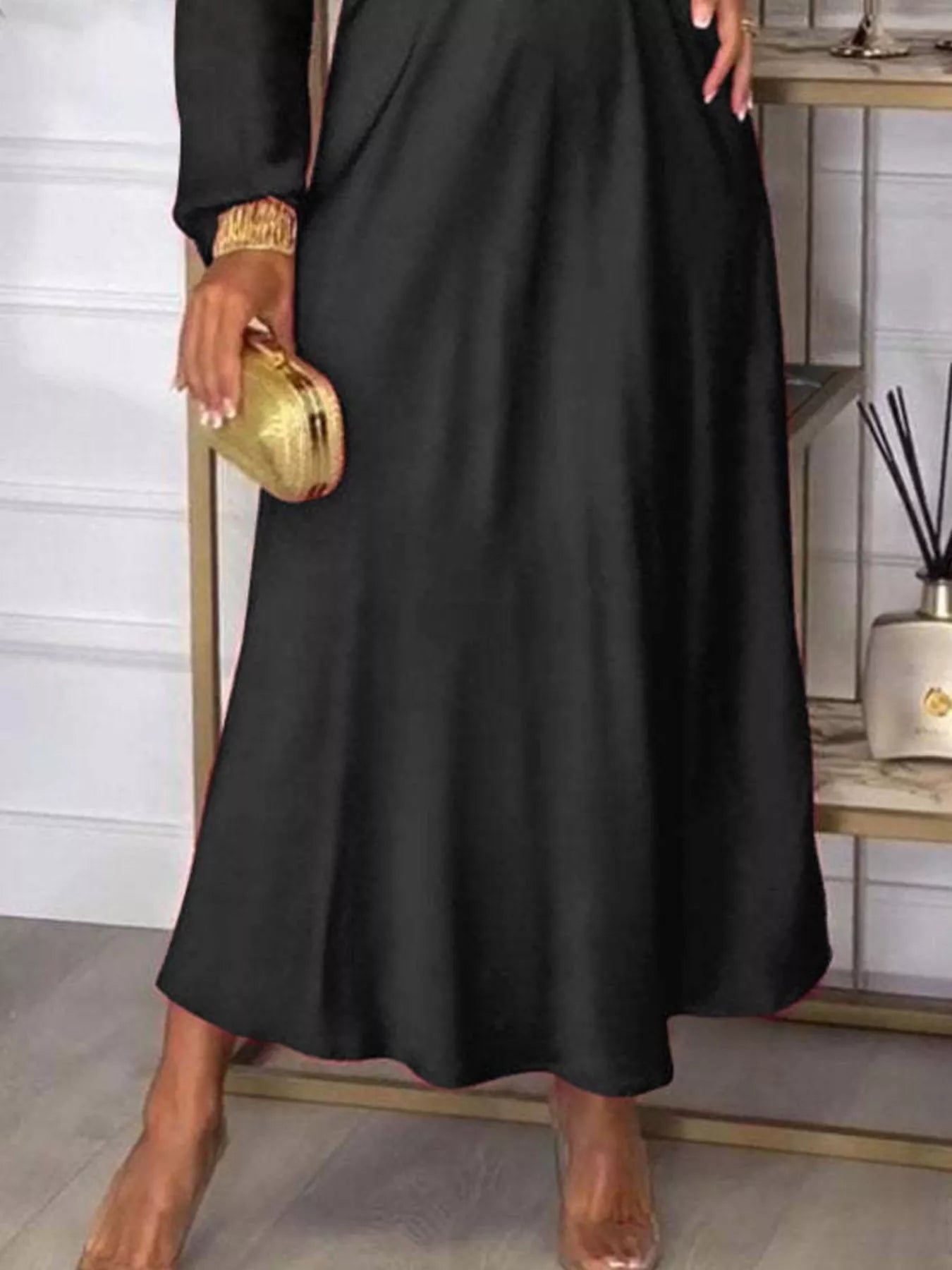 Full Size V - Neck Long Sleeve Midi Dress Plus Size - MAD RUFFI