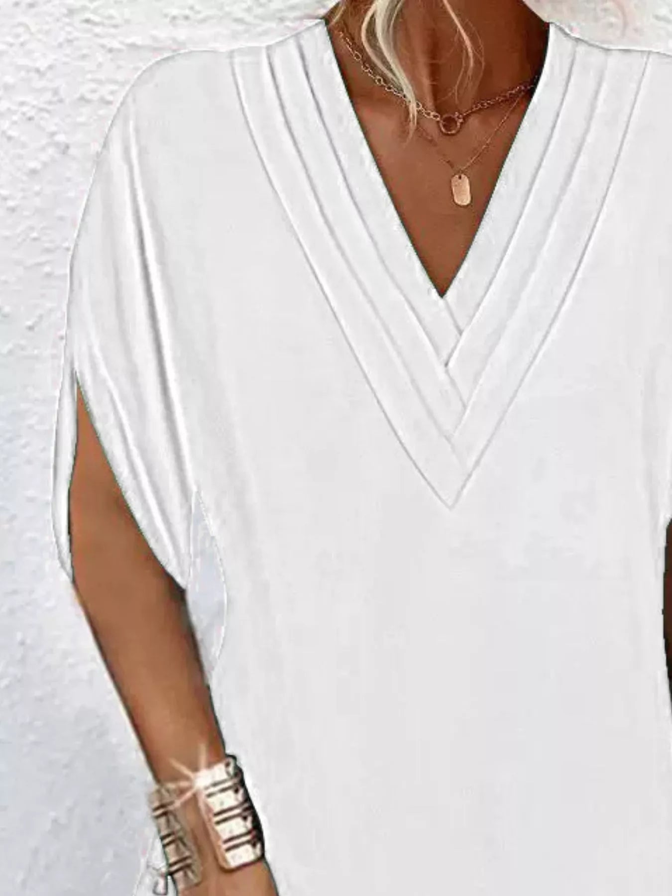 Full Size V - Neck Slit Sleeve Mini Dress Plus Size - MAD RUFFI