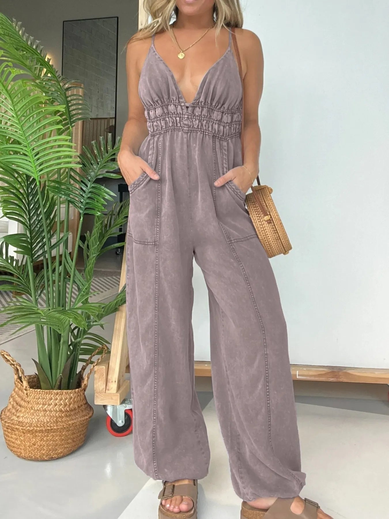 Full Size Wide Leg Spaghetti Strap Jumpsuit Plus Size - MAD RUFFI