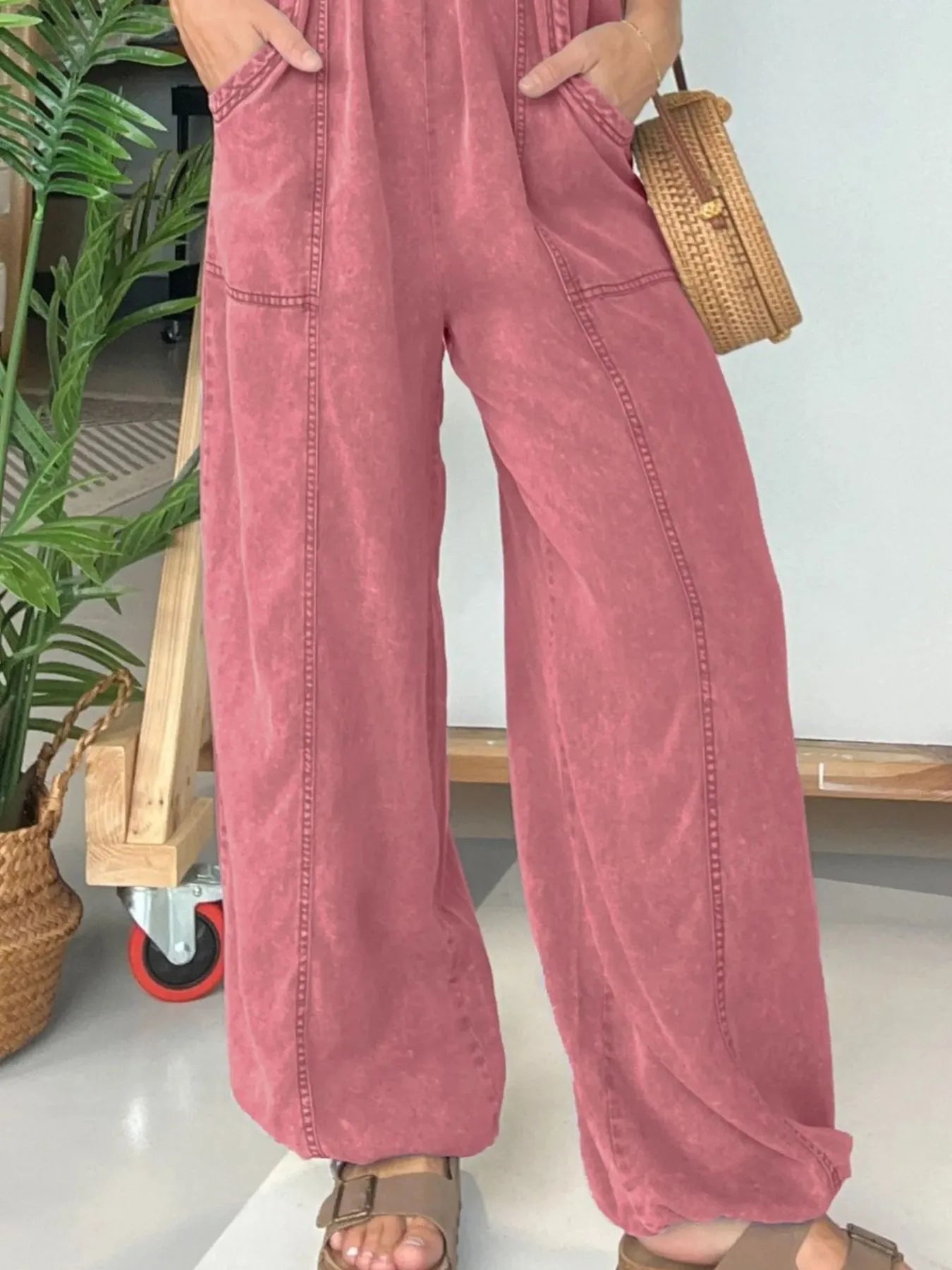 Full Size Wide Leg Spaghetti Strap Jumpsuit Plus Size - MAD RUFFI