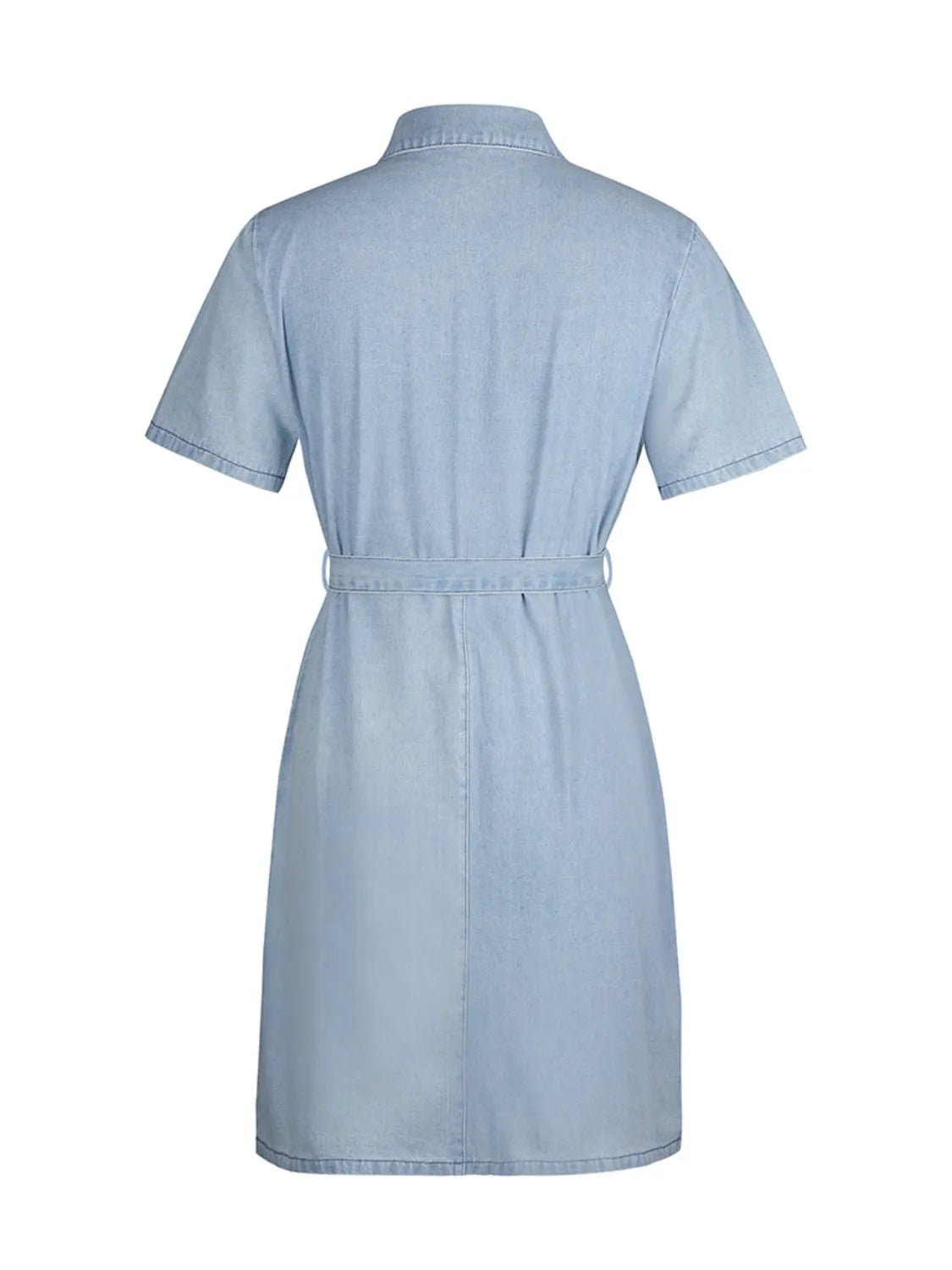 Full Size Zip Front Short Sleeve Denim Dress Plus Size - MAD RUFFI