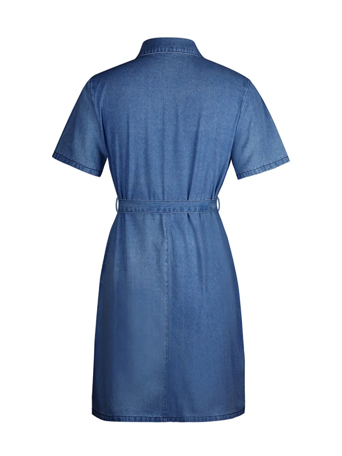 Full Size Zip Front Short Sleeve Denim Dress Plus Size - MAD RUFFI