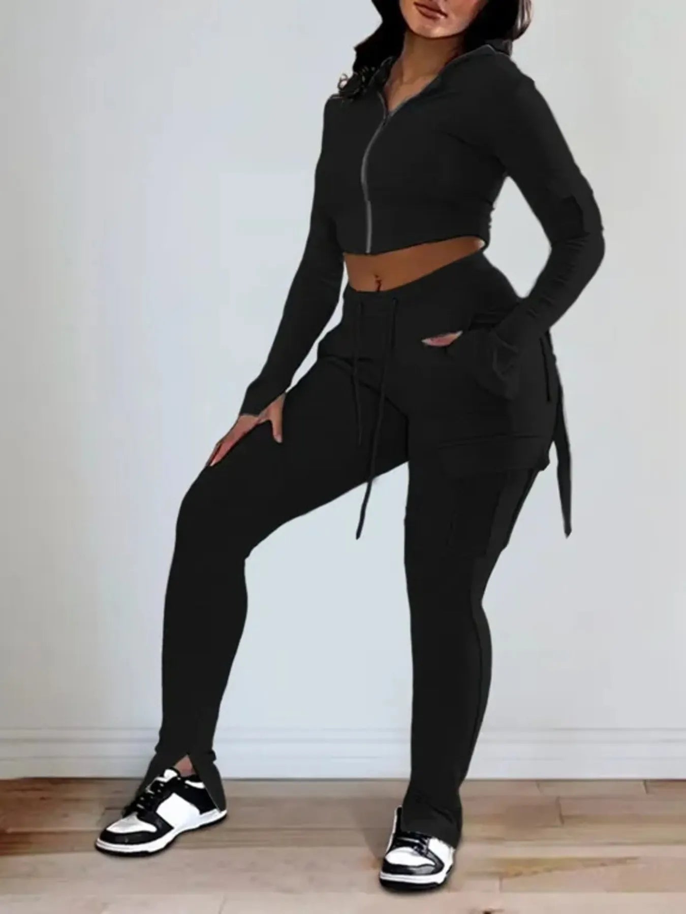 Full Size Zip Up Long Sleeve Hooded Top and Cargo Pants Set Plus Size - MAD RUFFI