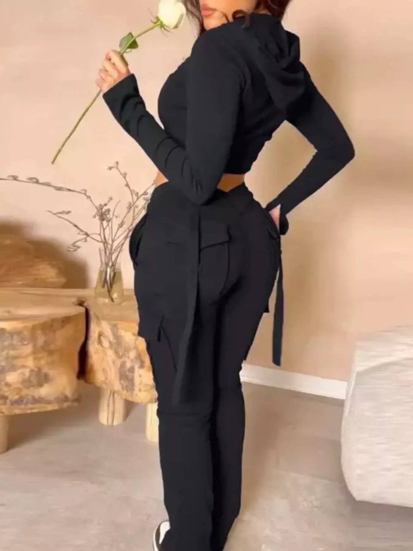 Full Size Zip Up Long Sleeve Hooded Top and Cargo Pants Set Plus Size - MAD RUFFI