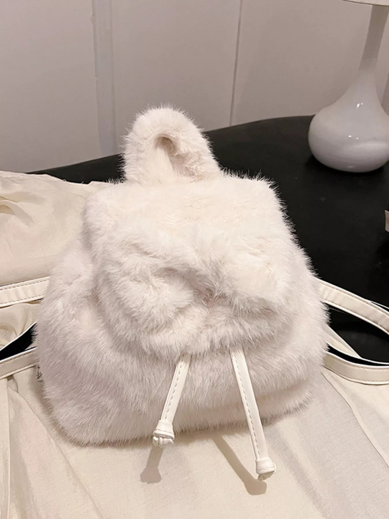 Fuzzy Plush Drawstring Backpack Bag - MAD RUFFI