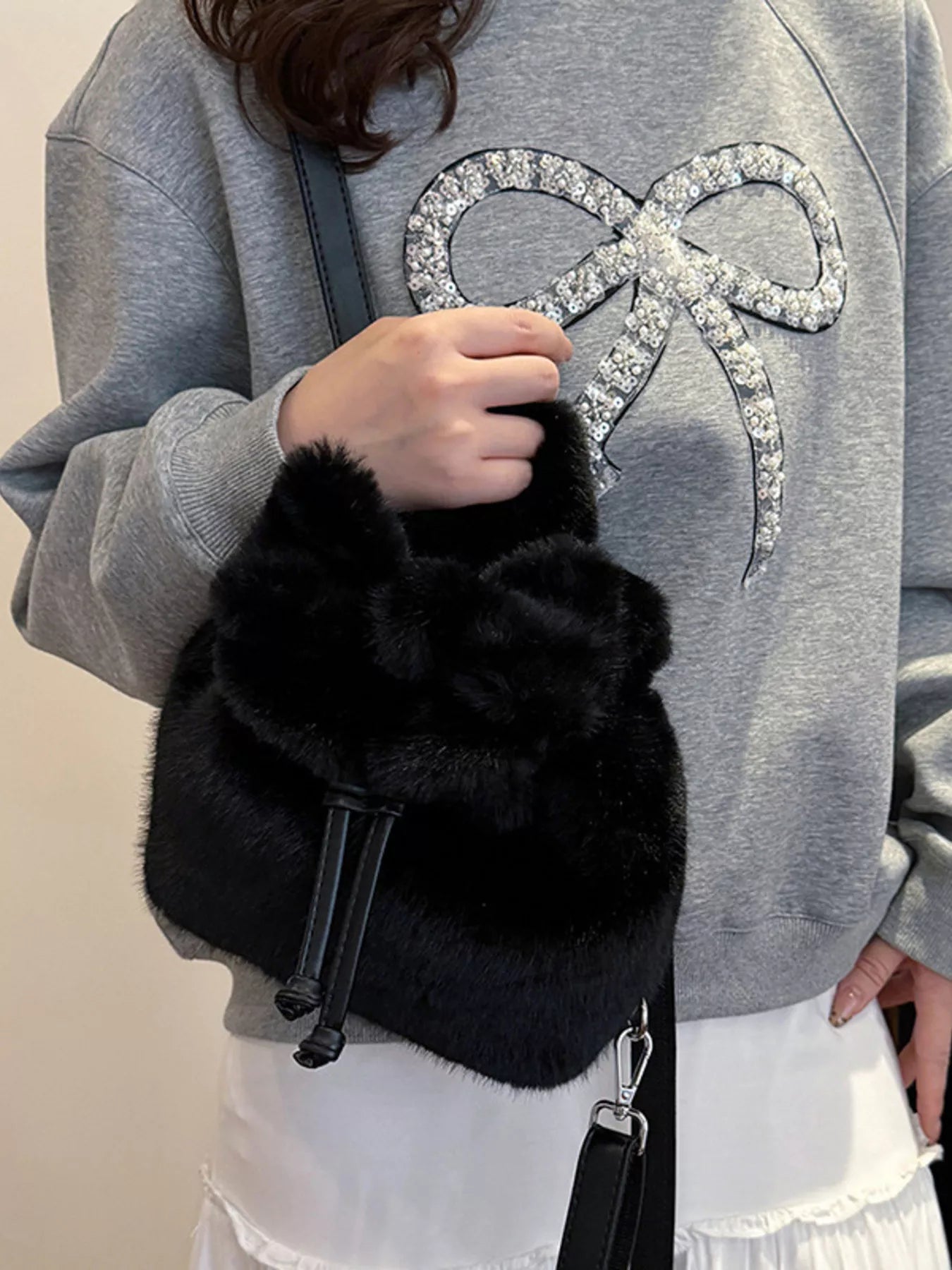 Fuzzy Plush Drawstring Backpack Bag - MAD RUFFI