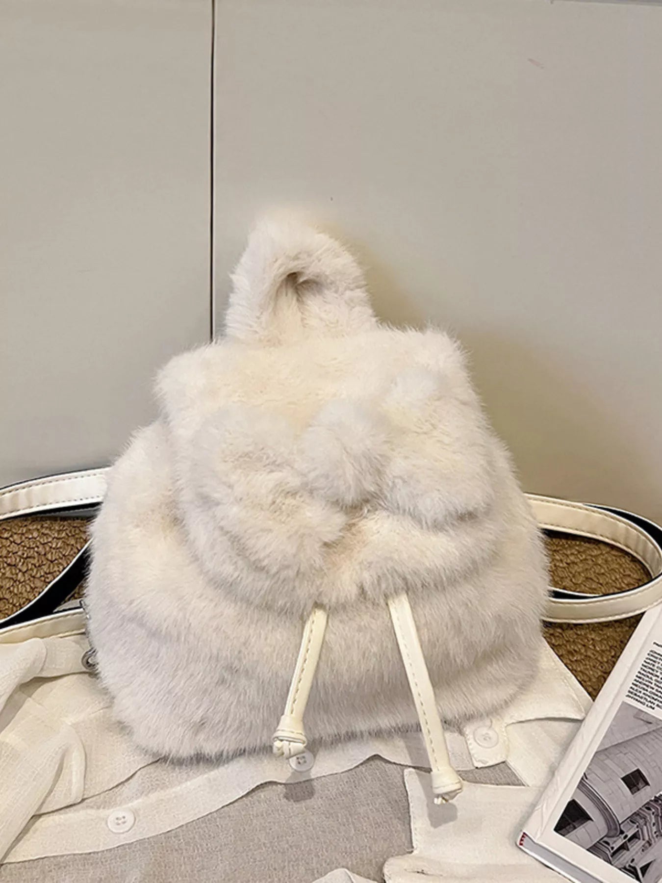 Fuzzy Plush Drawstring Backpack Bag - MAD RUFFI