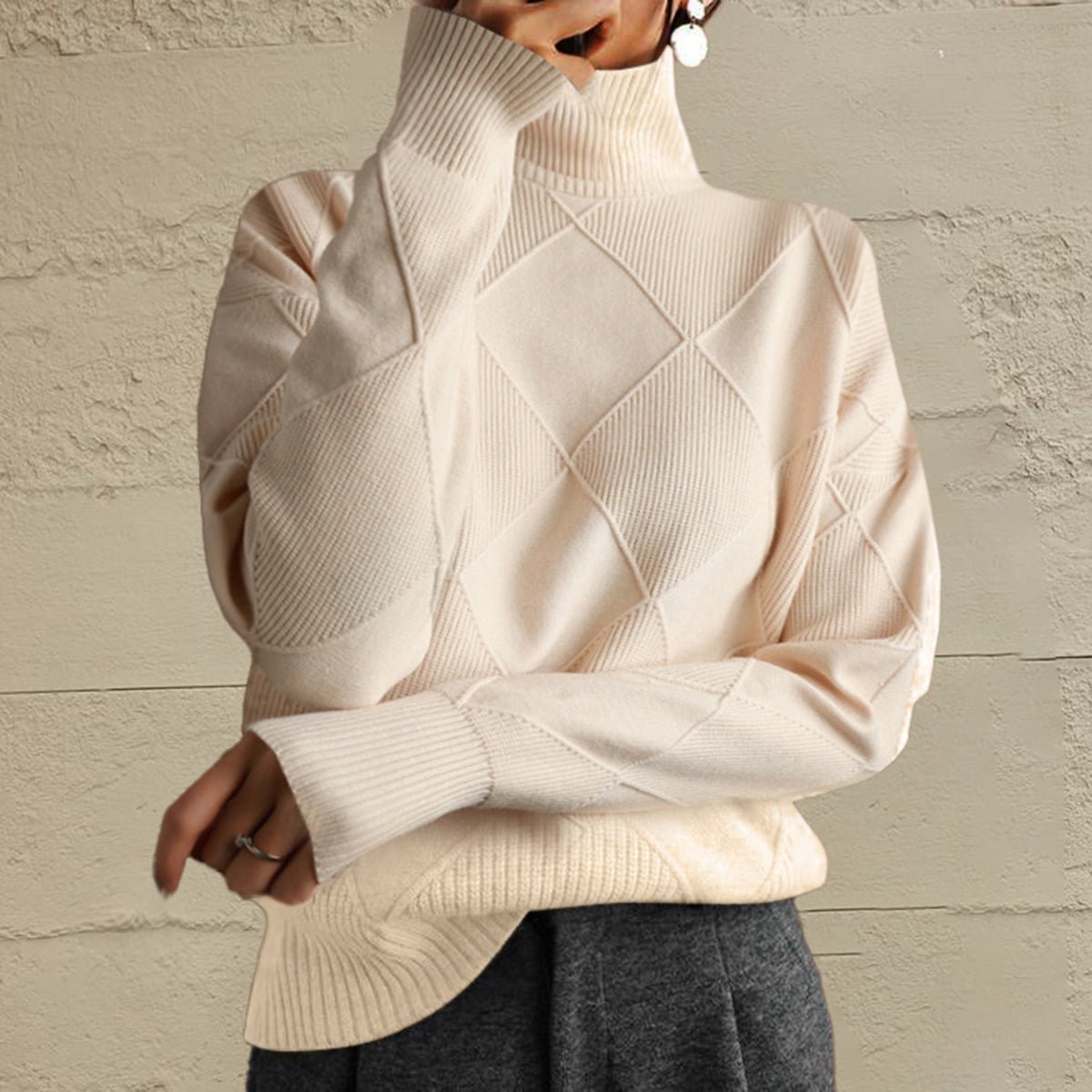 Geometric Turtleneck Long Sleeve Sweater - MAD RUFFI