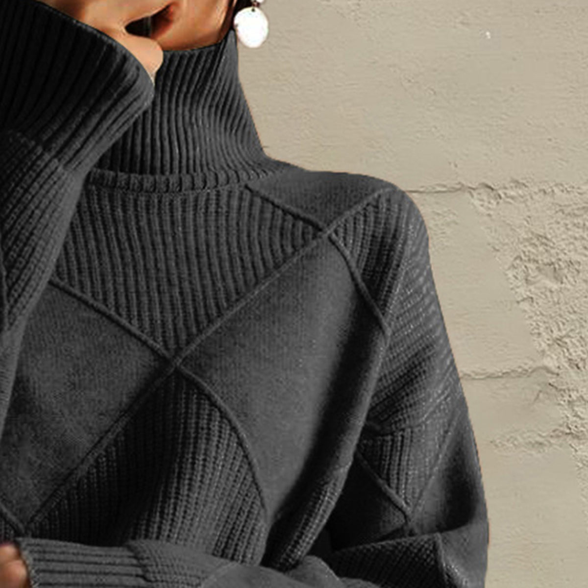 Geometric Turtleneck Long Sleeve Sweater - MAD RUFFI