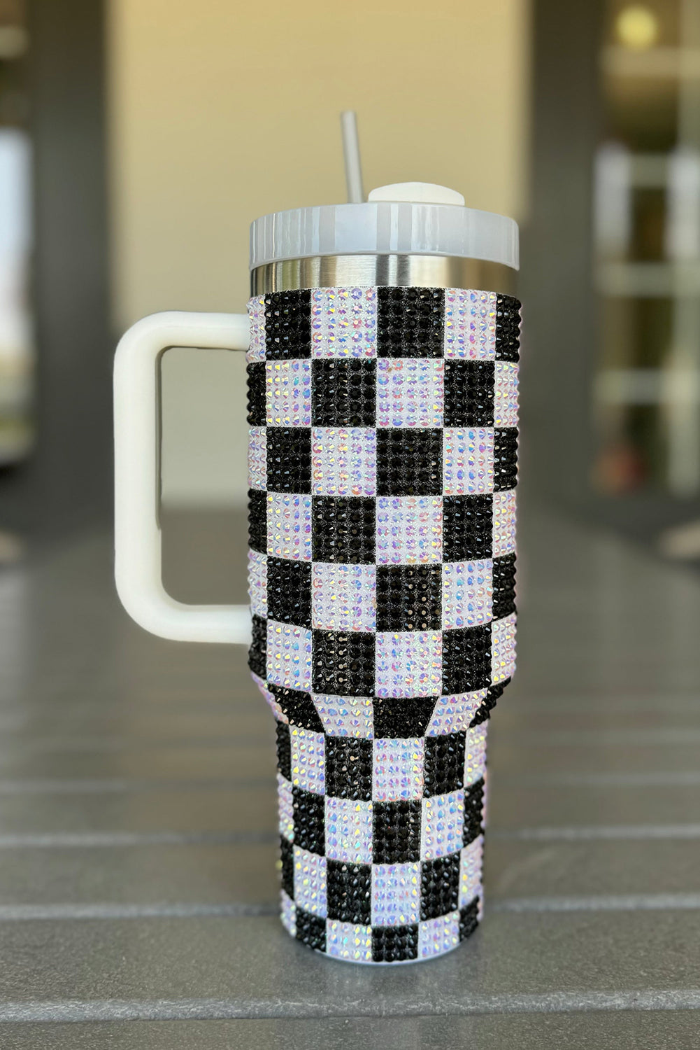 Ginger 40oz Rhinestone Checkered Tumbler Cup - MAD RUFFI