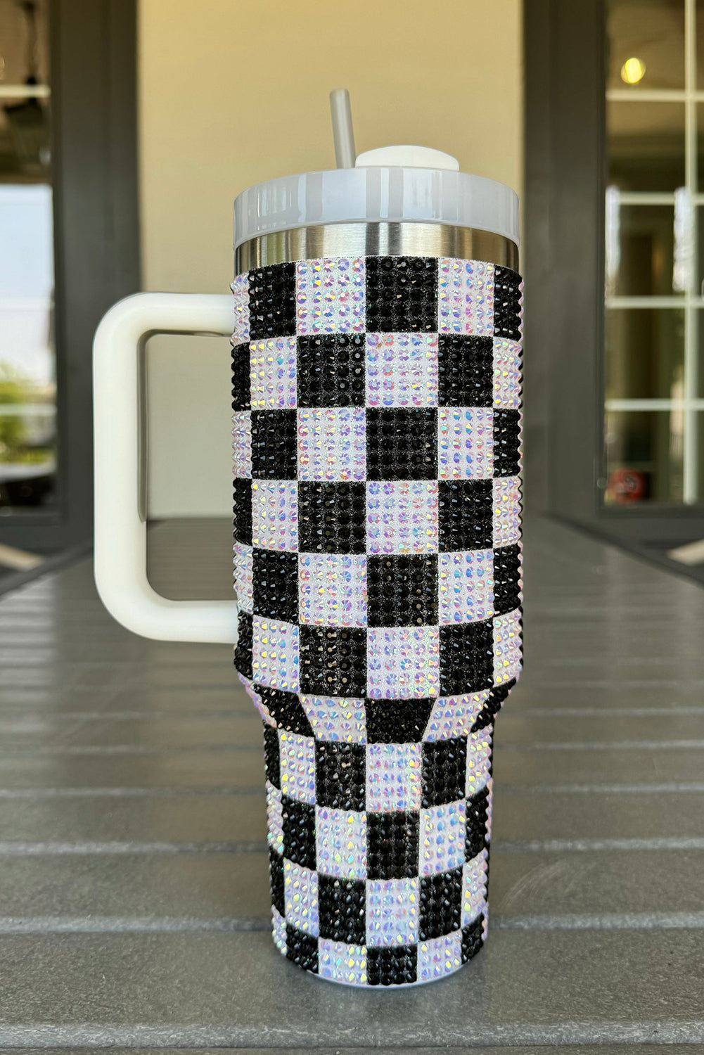 Ginger 40oz Rhinestone Checkered Tumbler Cup - MAD RUFFI