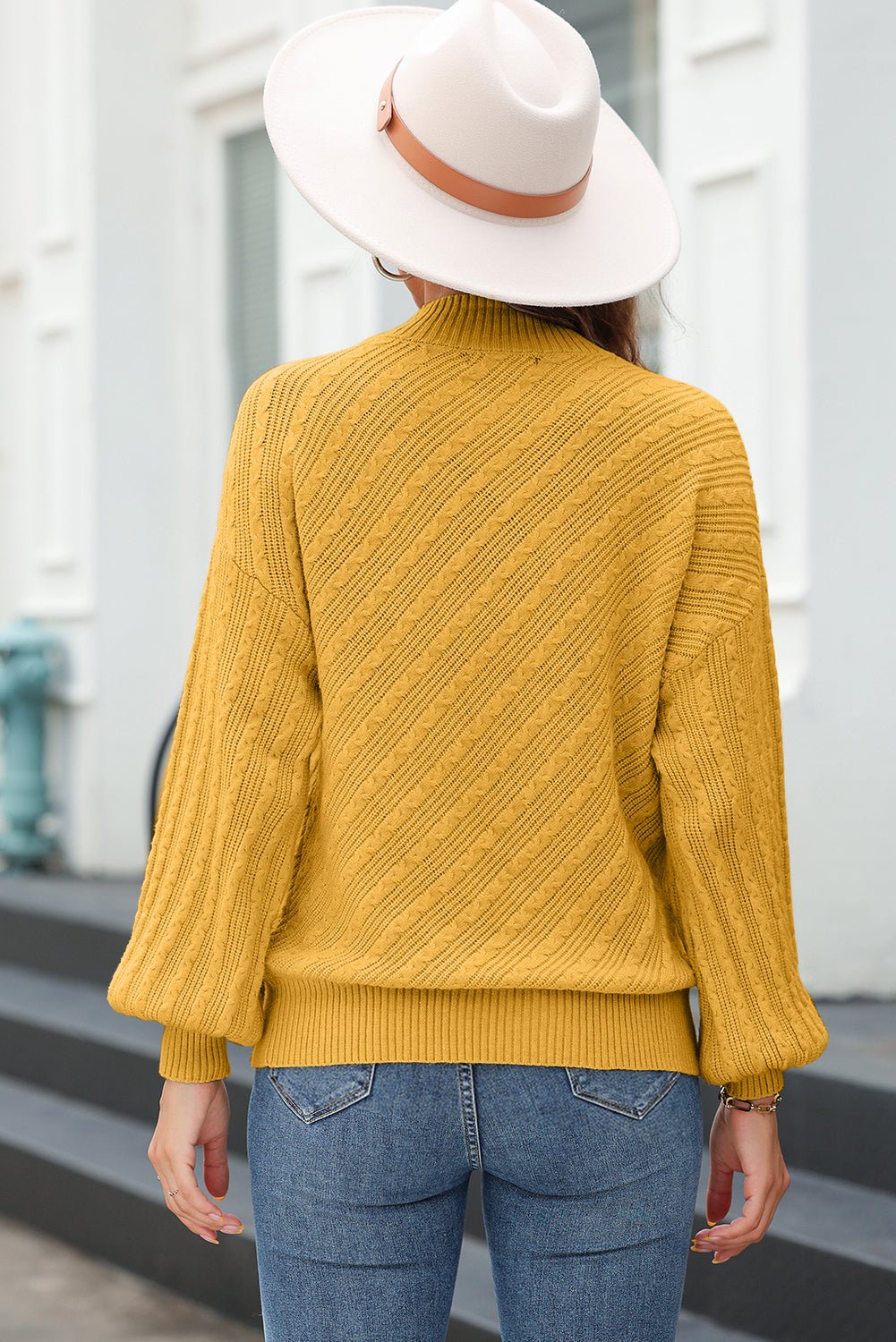 Ginger Solid Color Textured Knit High Neck Drop Shoulder Sweater - MAD RUFFI