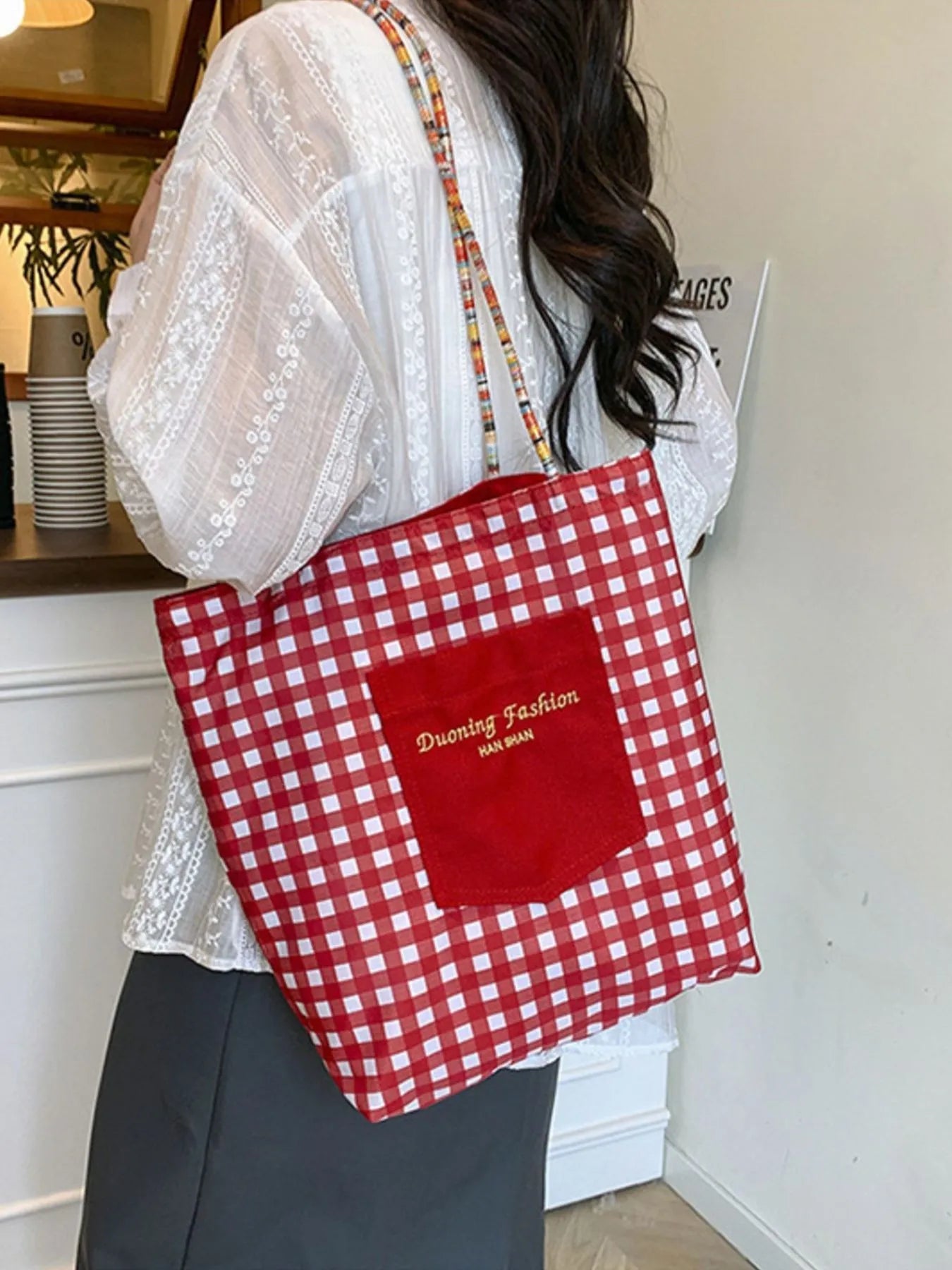 Gingham Pattern Tote Bag - MAD RUFFI