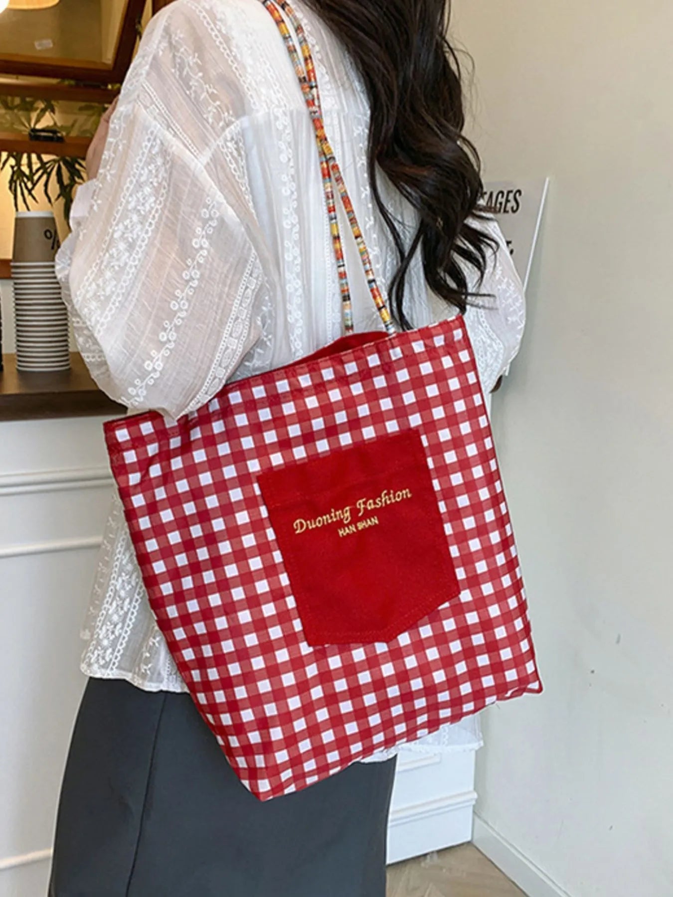 Gingham Pattern Tote Bag - MAD RUFFI