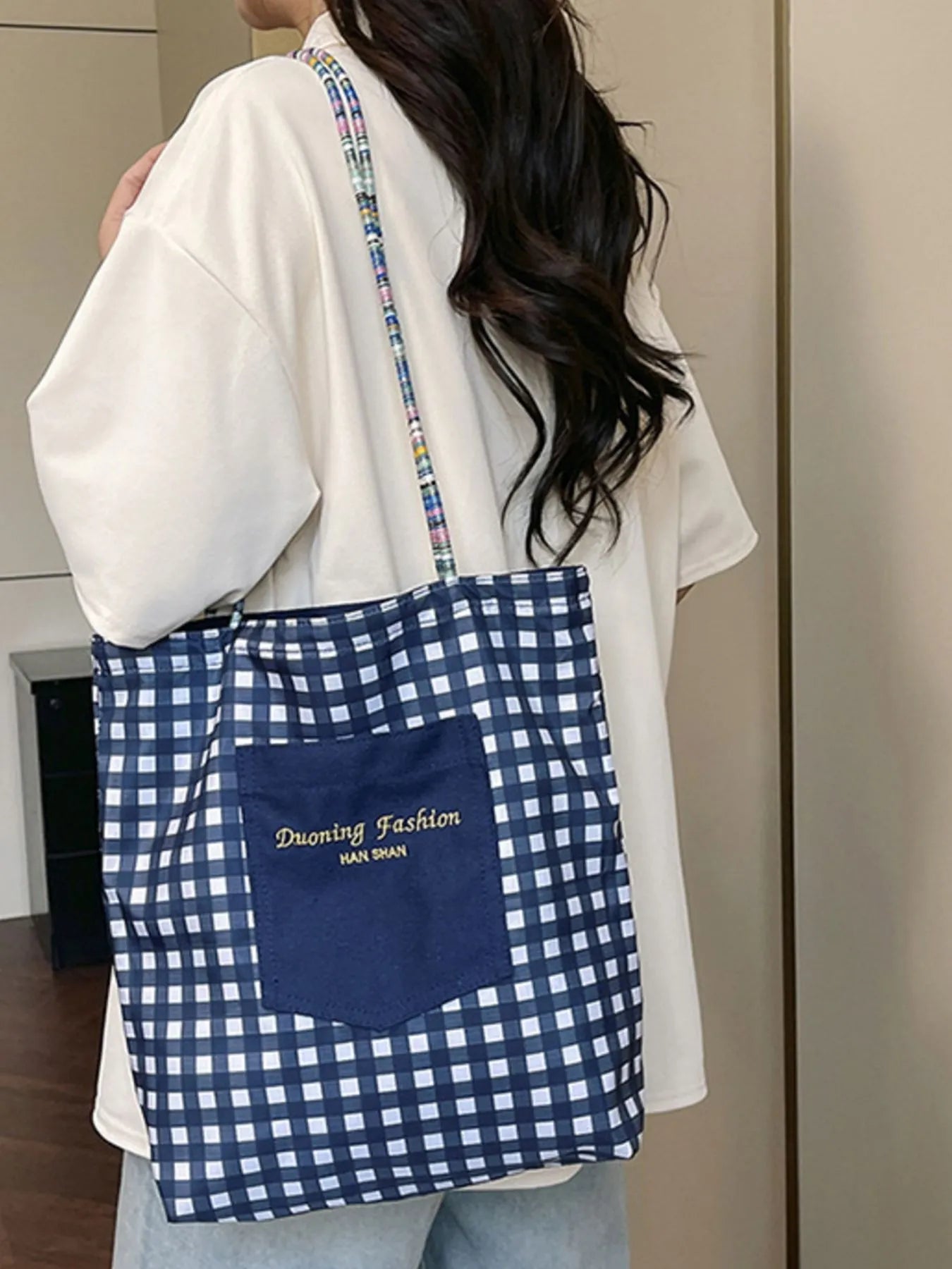 Gingham Pattern Tote Bag - MAD RUFFI