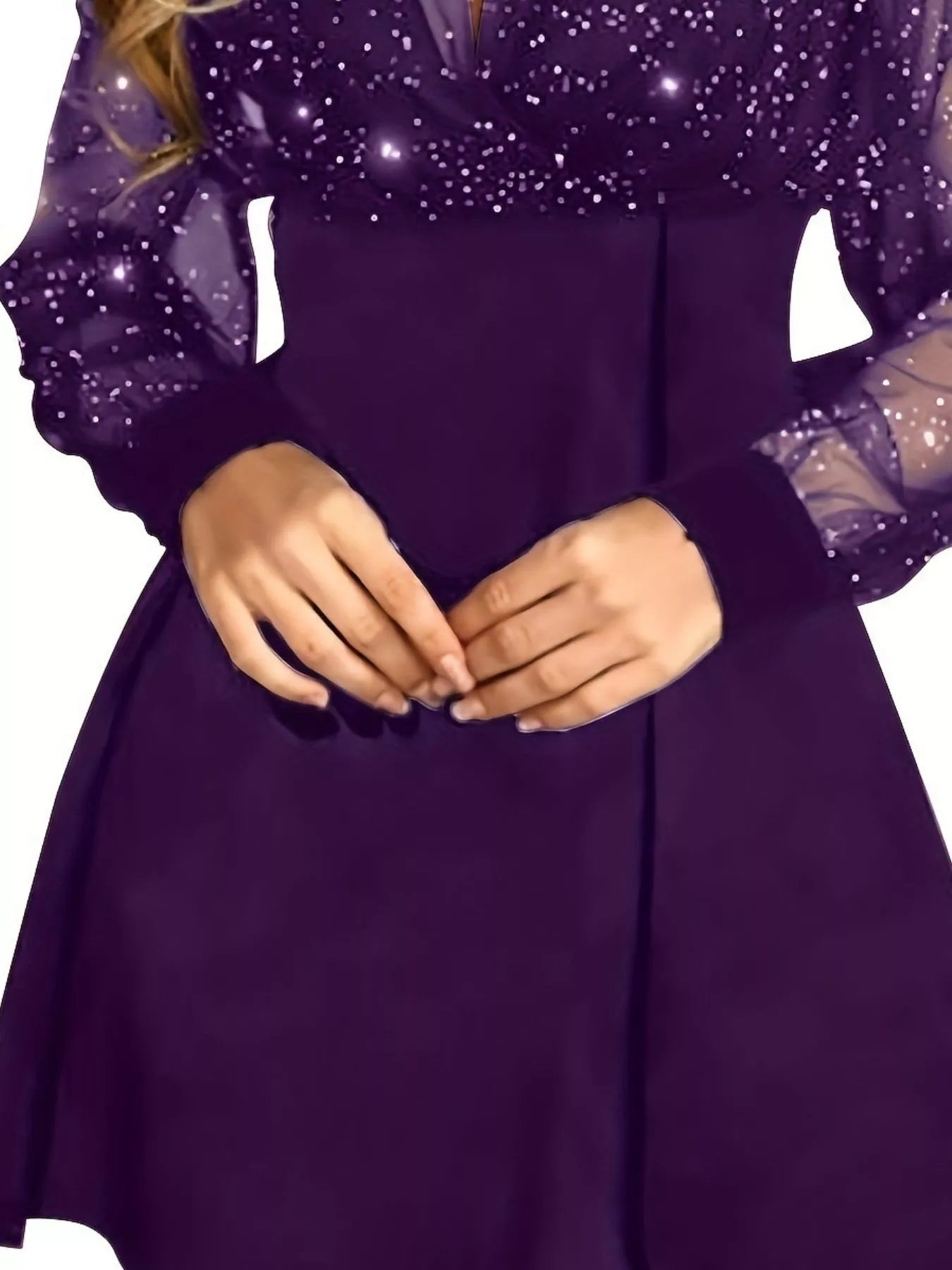 Glitter Mesh Long Sleeve Mini Dress