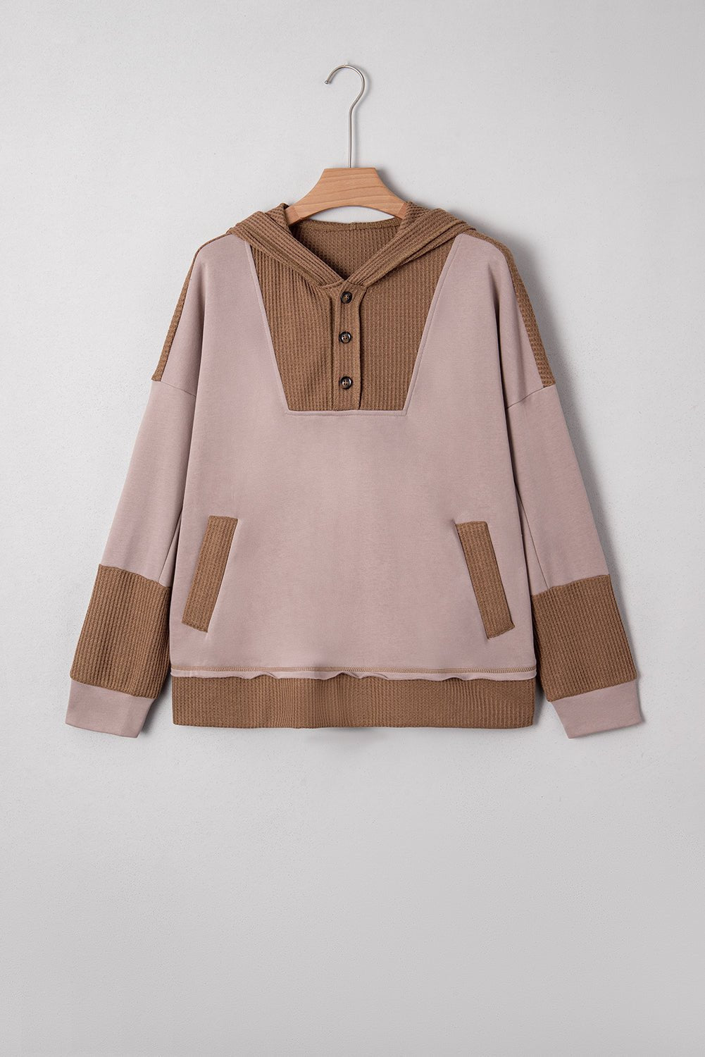 Goat Waffle Patchwork Exposed Seam Oversized Hoodie - MAD RUFFI