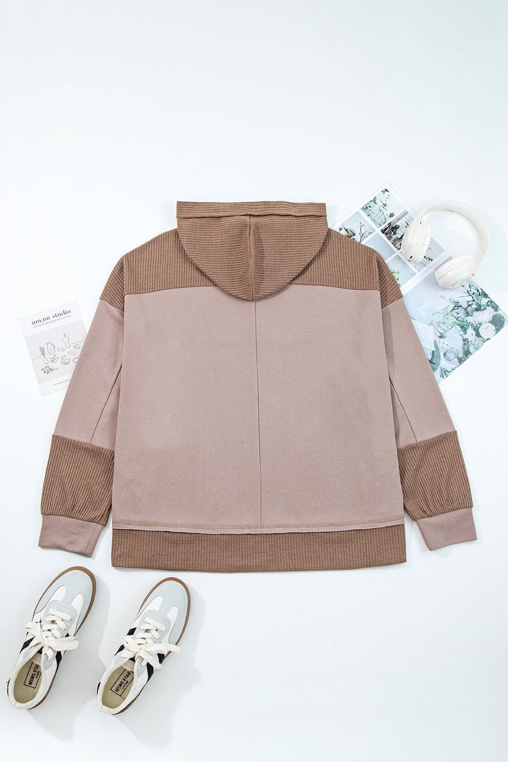 Goat Waffle Patchwork Plus Size Pocketed Hoodie - MAD RUFFI