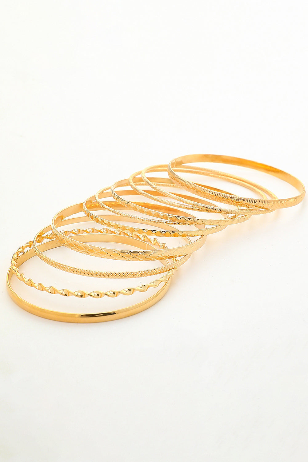 Gold 10pcs Textured Twisted Stackable Alloy Bracelet Set - Gold / ONE SIZE - Bracelets