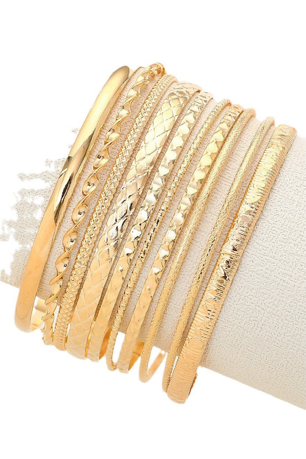 Gold 10pcs Textured Twisted Stackable Alloy Bracelet Set - Gold / ONE SIZE - Bracelets