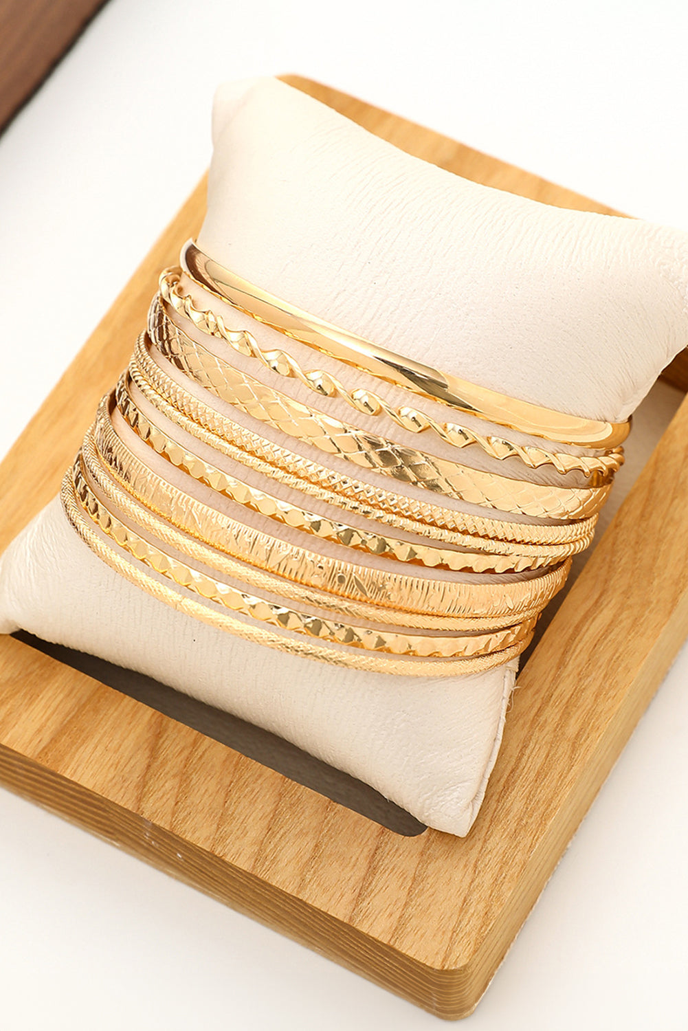 Gold 10pcs Textured Twisted Stackable Alloy Bracelet Set - Gold / ONE SIZE - Bracelets