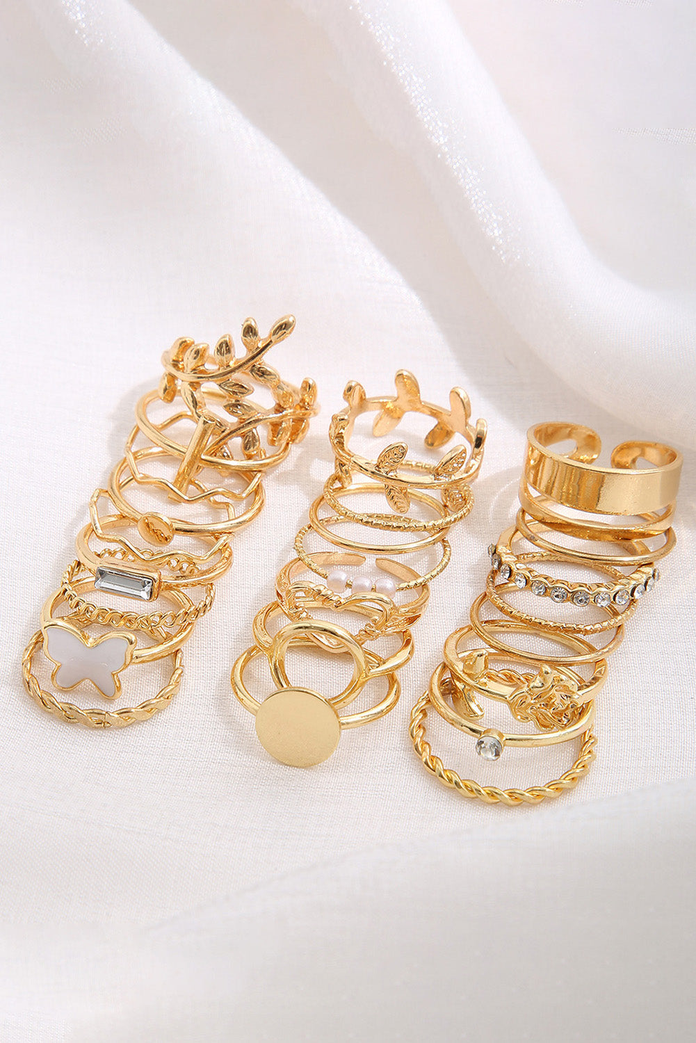 Gold 24Pcs Butterfly Leaf Hollowed Heart Twisted Ring Set - MAD RUFFI