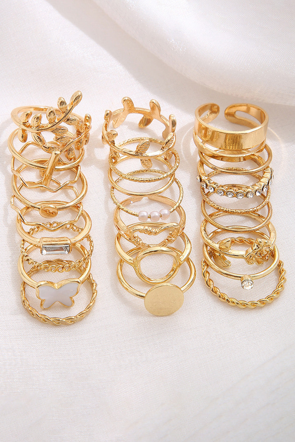 Gold 24Pcs Butterfly Leaf Hollowed Heart Twisted Ring Set - MAD RUFFI