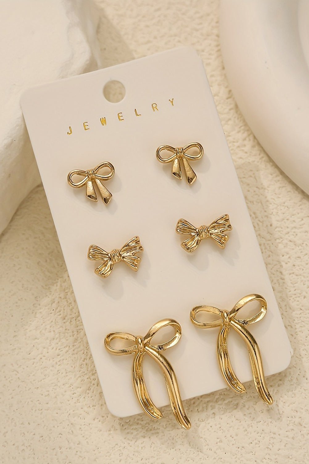 Gold 3 Pairs Bow Shape Stud Earrings Set - MAD RUFFI