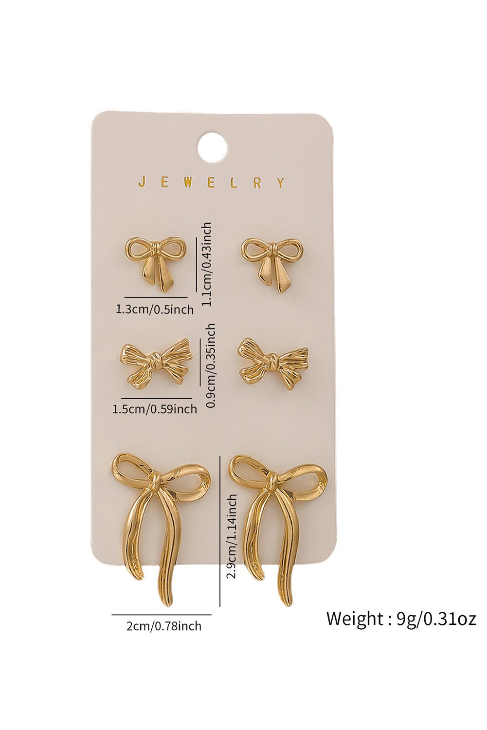 Gold 3 Pairs Bow Shape Stud Earrings Set - MAD RUFFI
