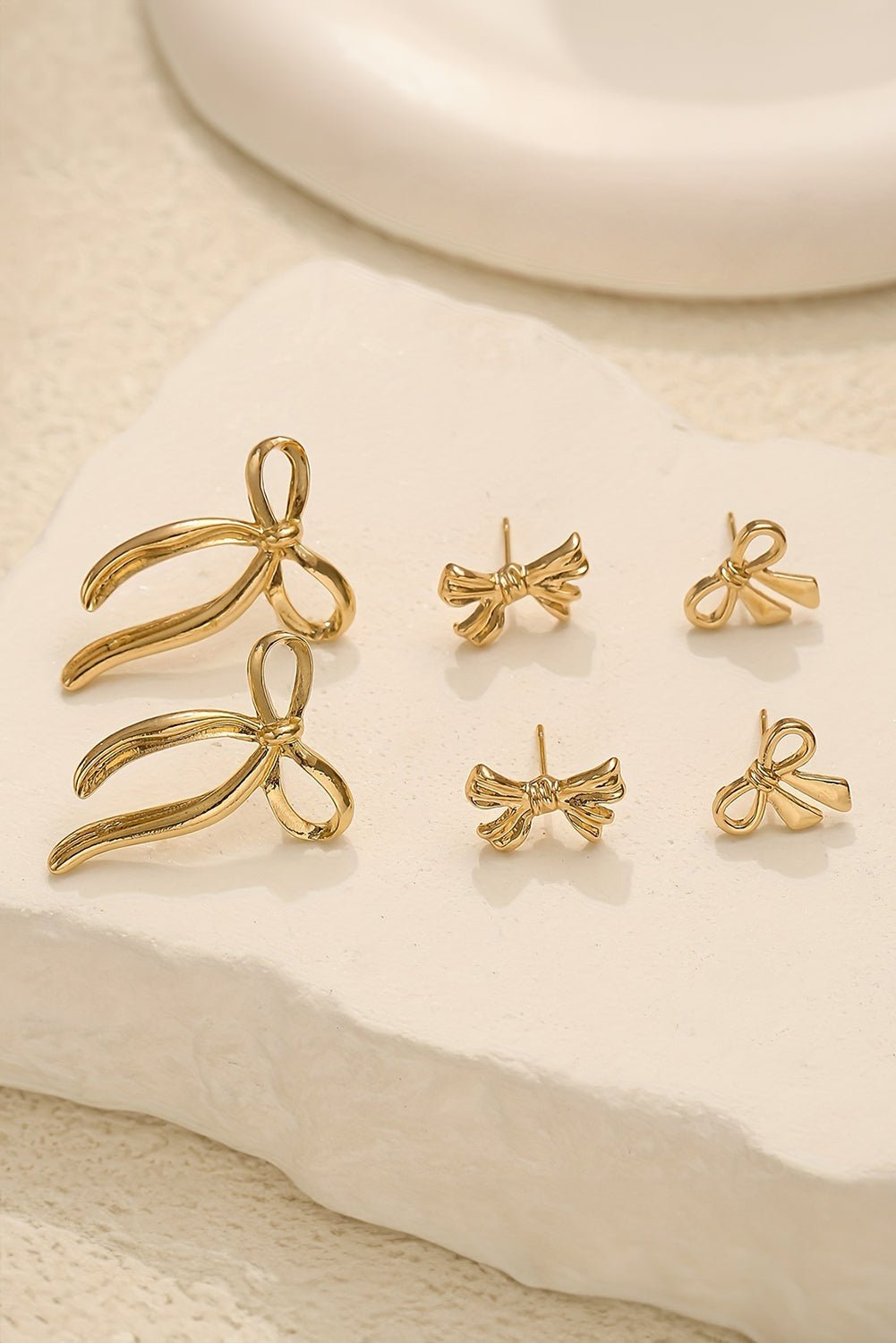 Gold 3 Pairs Bow Shape Stud Earrings Set - MAD RUFFI