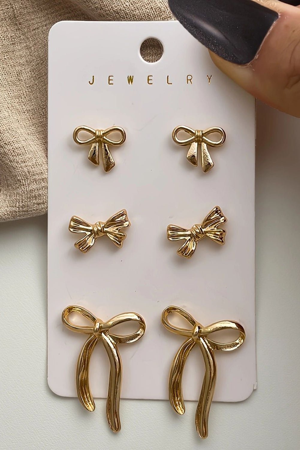 Gold 3 Pairs Bow Shape Stud Earrings Set - MAD RUFFI